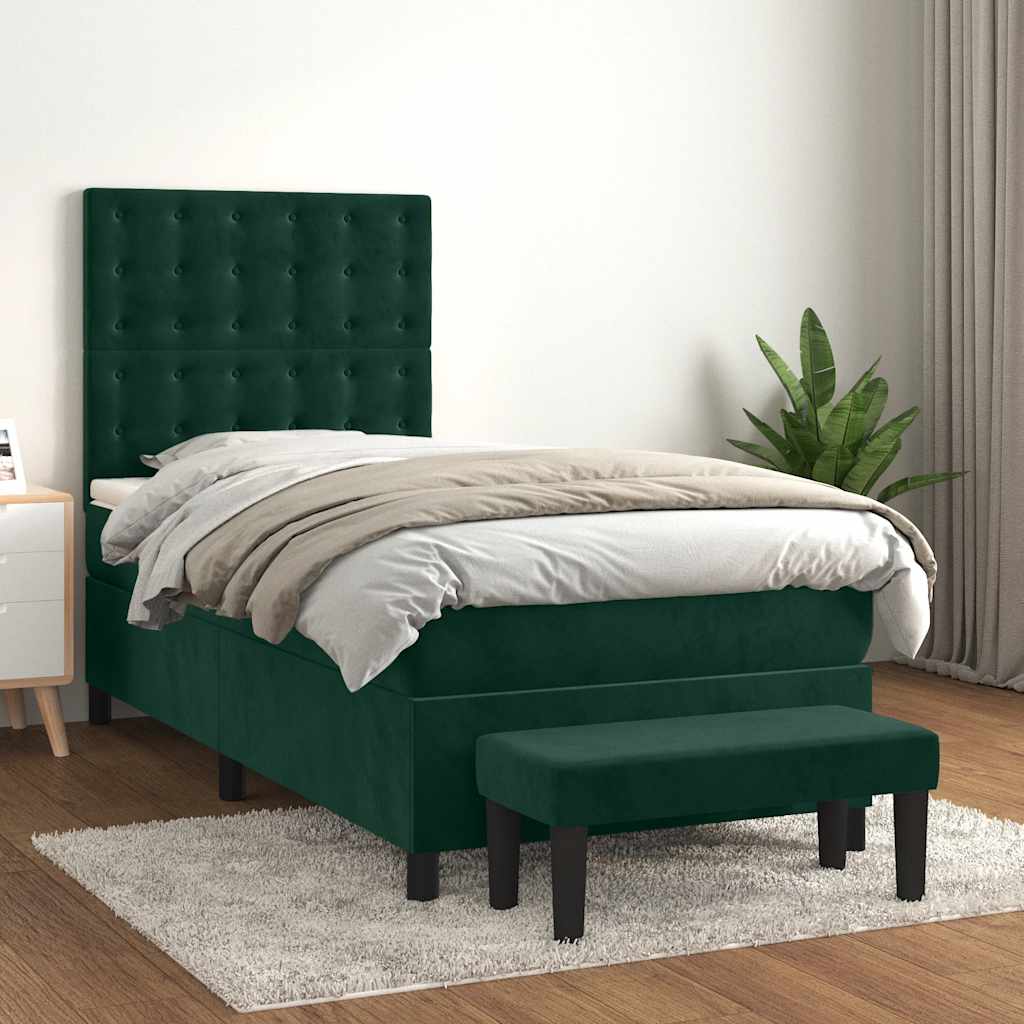 Boxspring met matras fluweel donkergroen 100x200 cm is nu te koop bij PeponiXL, paradijselijk wonen!