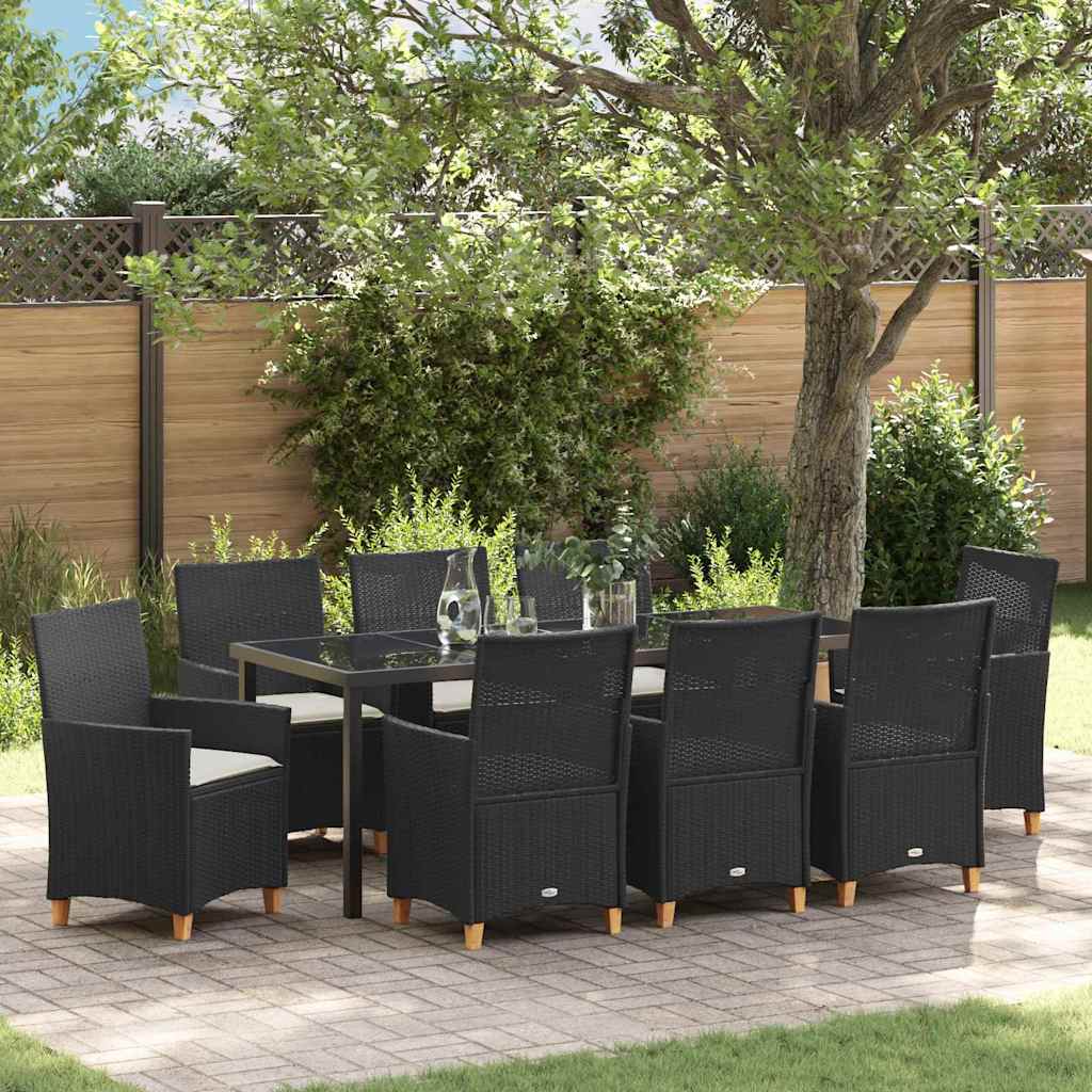 Tuin eettafelset 9 pcs Zwart poly rattan is nu te koop bij PeponiXL, paradijselijk wonen!
