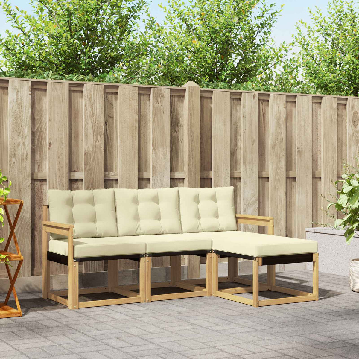 Buiten bankenset met kussen 4 pcs Wit en crèmekleurig is nu te koop bij PeponiXL, paradijselijk wonen!