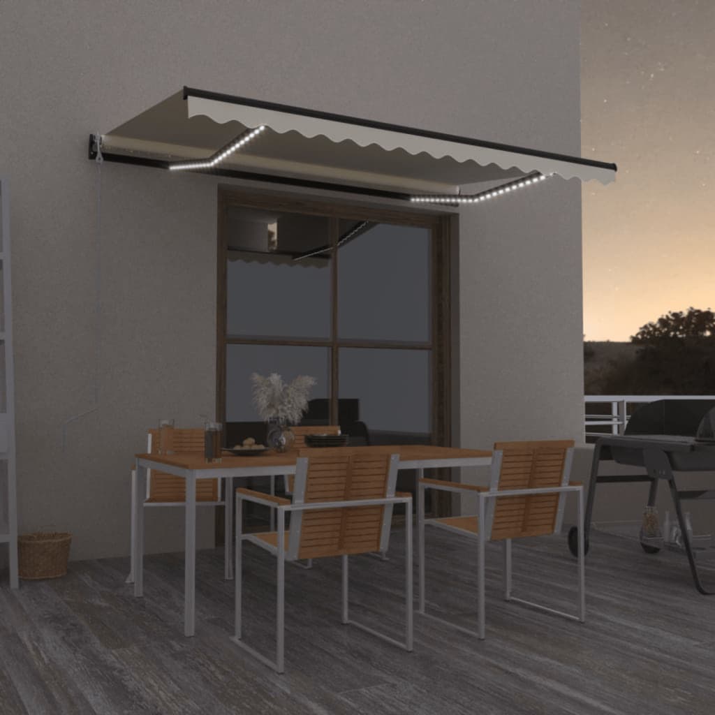 Luifel automatisch met LED en windsensor 400x350 cm crèmekleur is nu te koop bij PeponiXL, paradijselijk wonen!