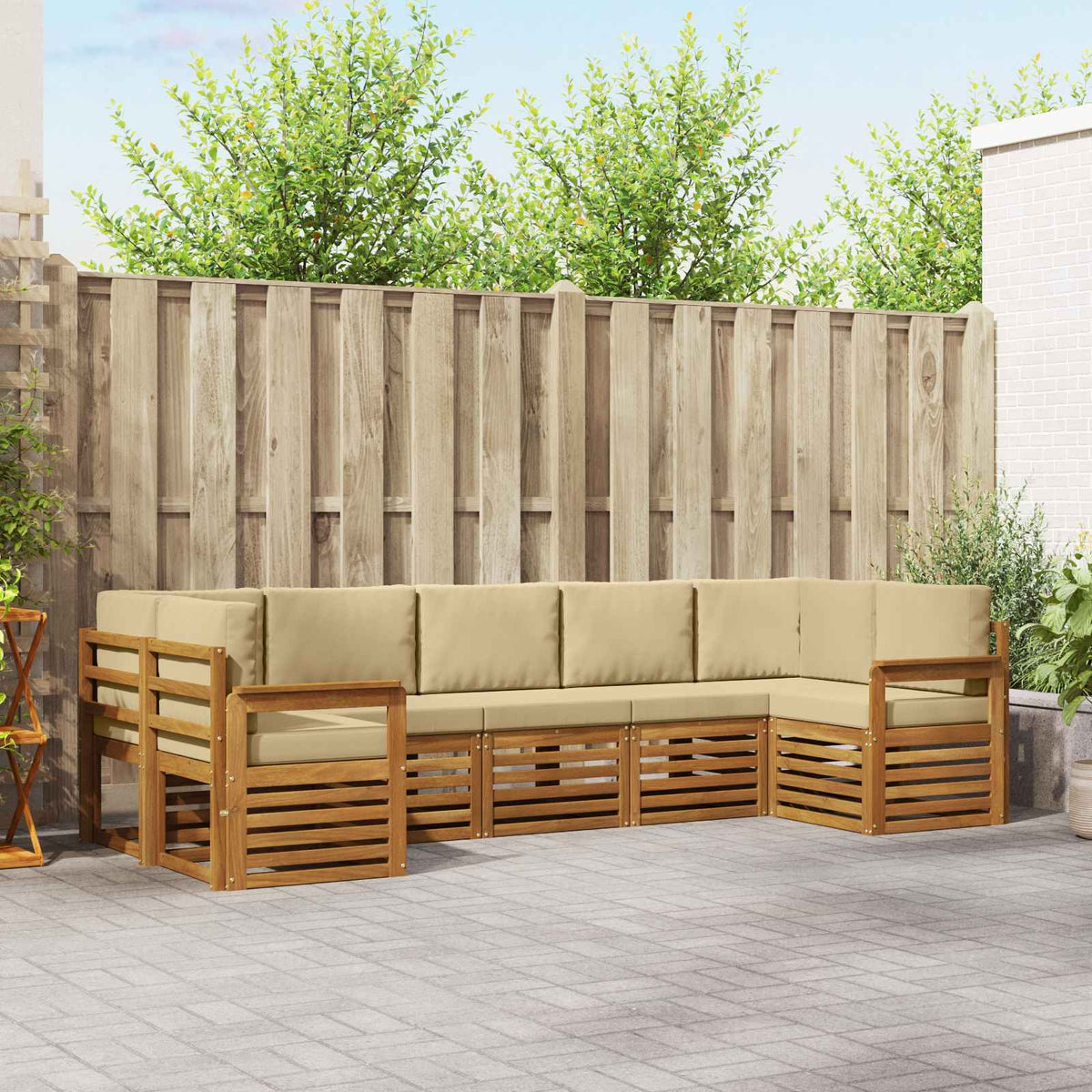 Hoekbank Set met kussen 7 pcs Natuurlijk en Beige is nu te koop bij PeponiXL, paradijselijk wonen!
