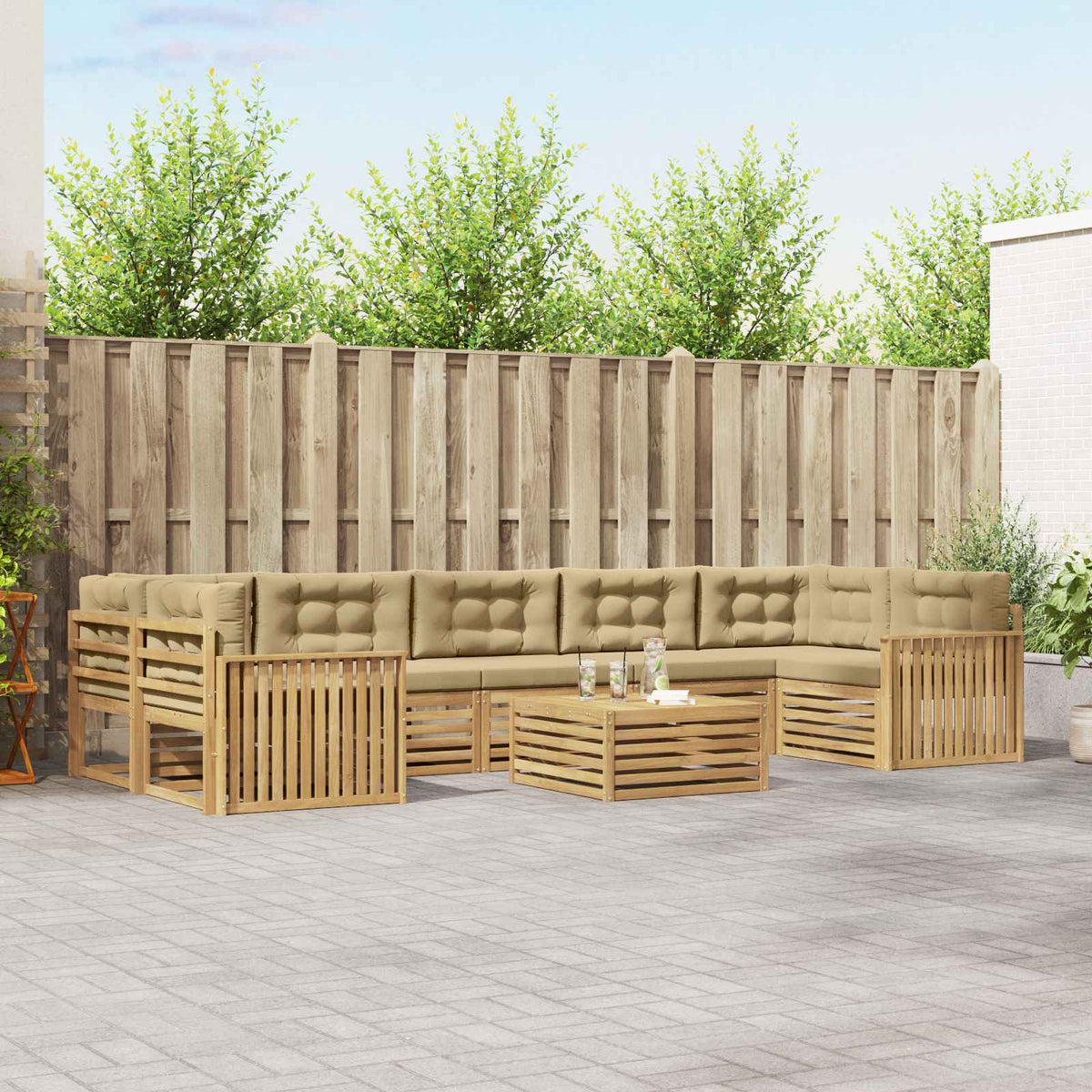 Buiten bankenset 8 pcs Wit en Beige Massief Acaciahout is nu te koop bij PeponiXL, paradijselijk wonen!