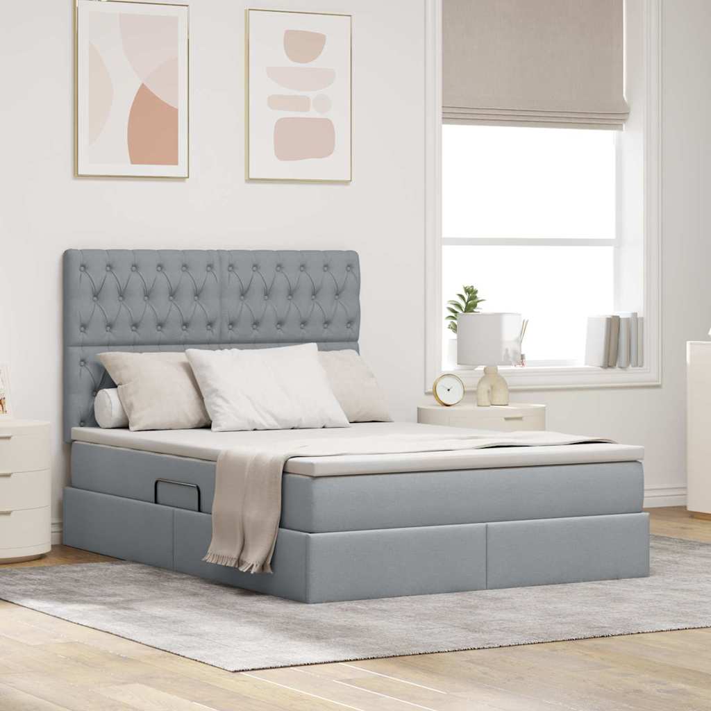 Opbergbed met LED met matras Lichtgrijs 140 x 200 cm Polyester is nu te koop bij PeponiXL, paradijselijk wonen!