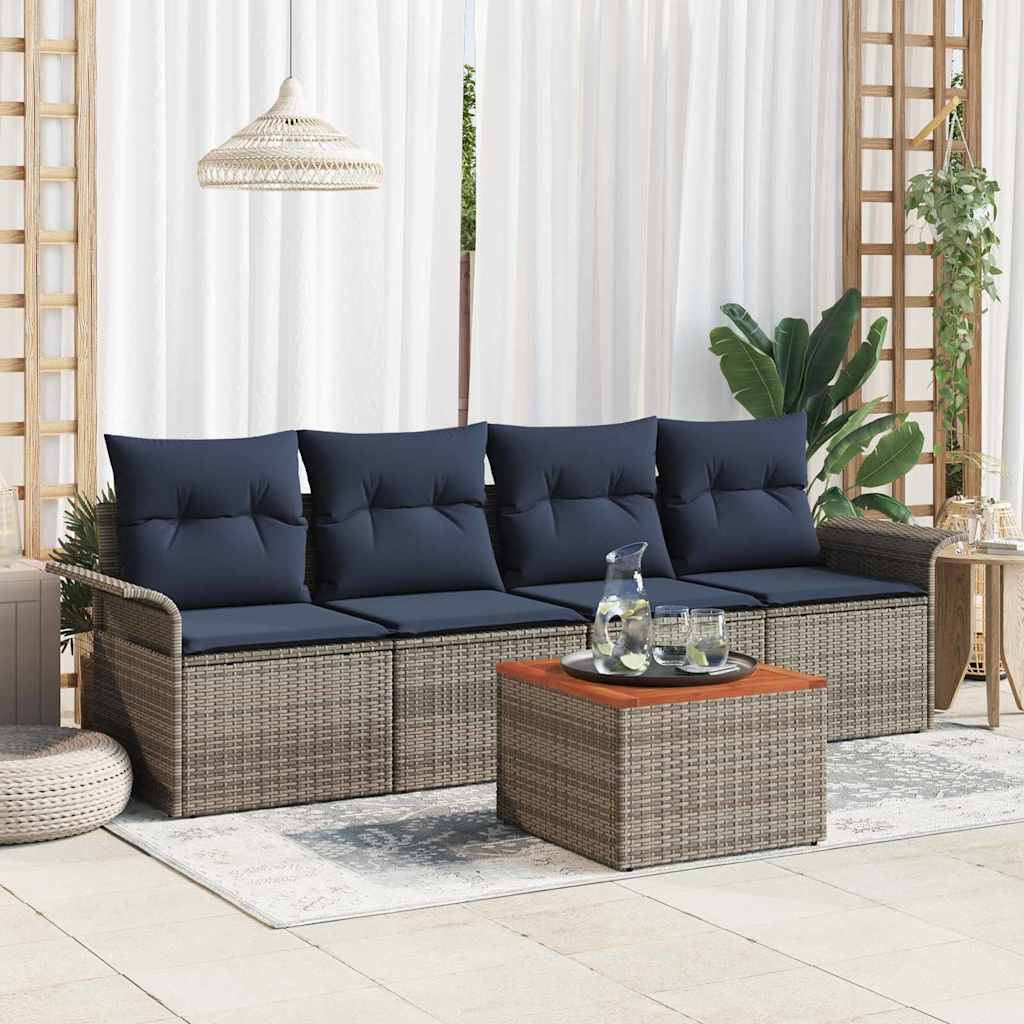 Tuinbankenset met kussen 5 pcs Grijs poly rattan is nu te koop bij PeponiXL, paradijselijk wonen!