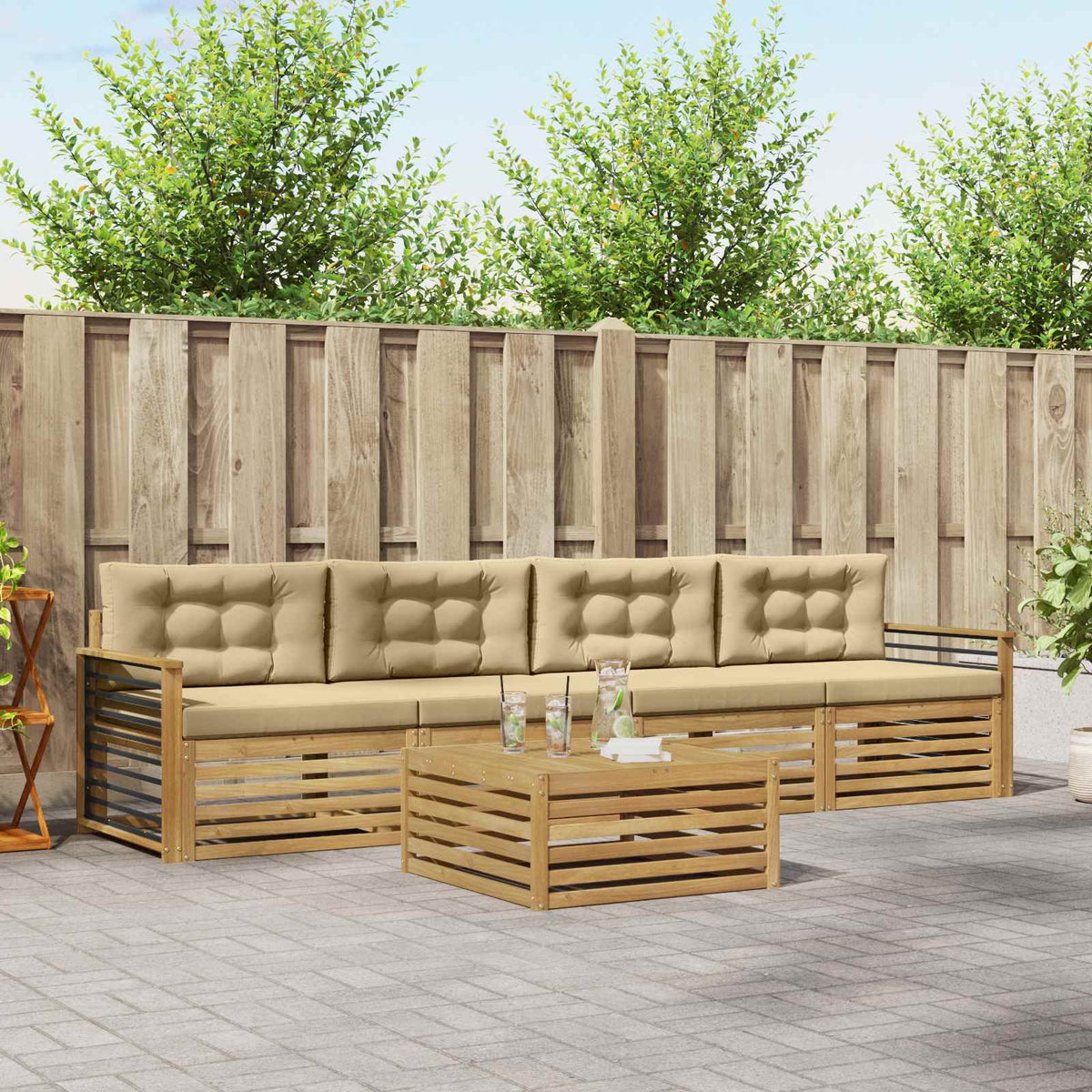 Buiten bankenset 5 pcs Wit en Beige Massief Acaciahout is nu te koop bij PeponiXL, paradijselijk wonen!