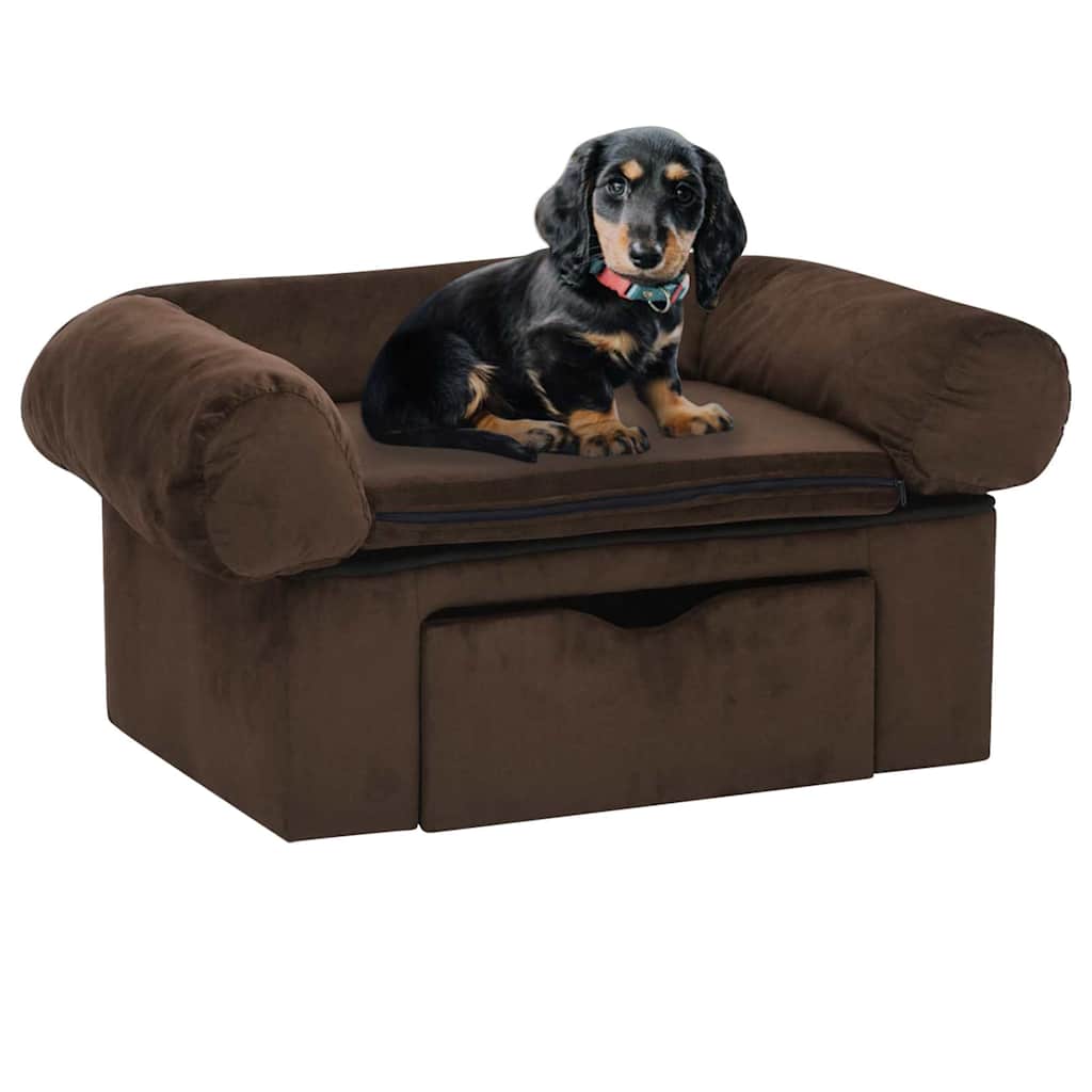 Hondenbank met lade 75x50x38 cm pluche bruin is nu te koop bij PeponiXL, paradijselijk wonen!
