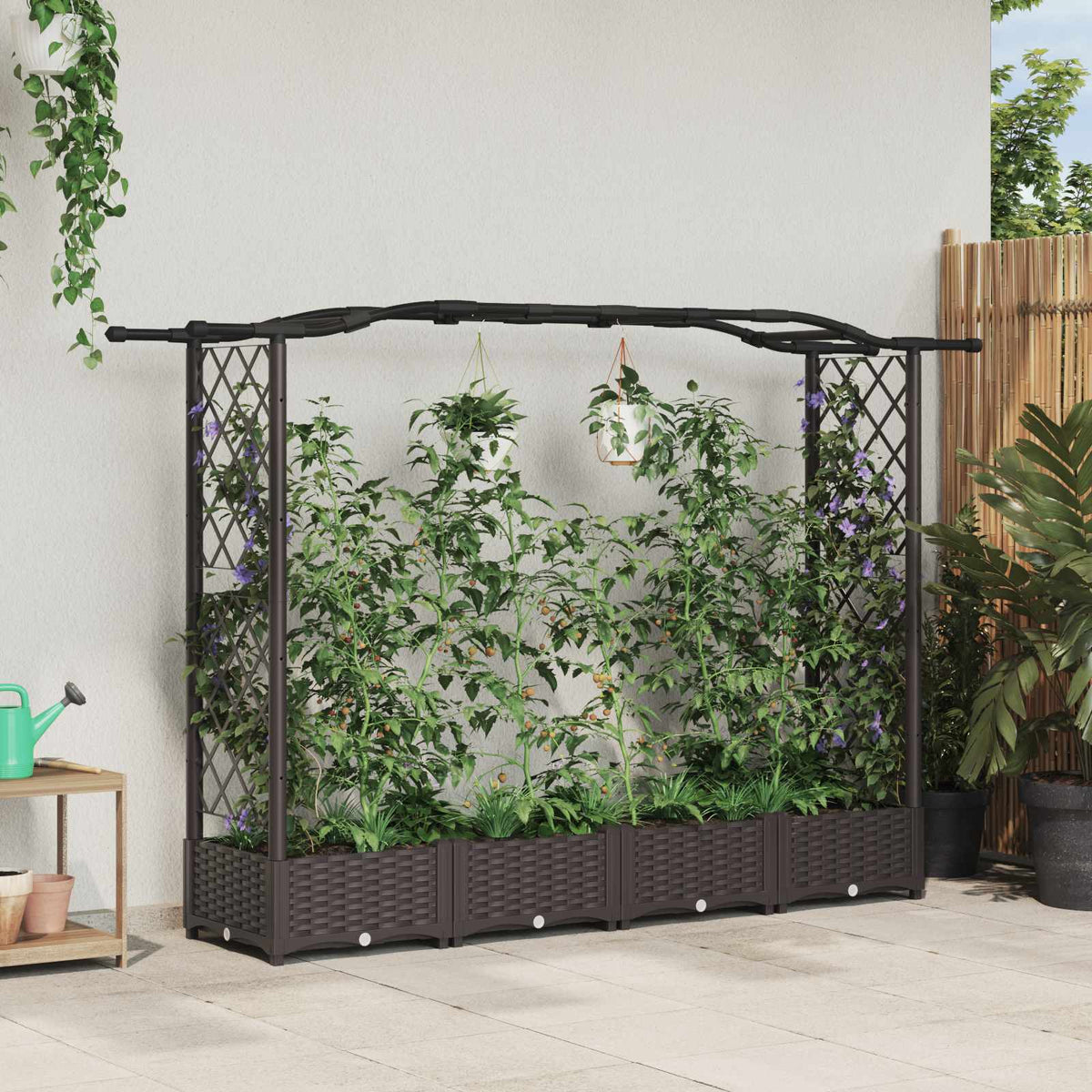 Verhoogd Bed met Trellis en Dak Bruin 207 x 40 x 123 cm PP is nu te koop bij PeponiXL, paradijselijk wonen!