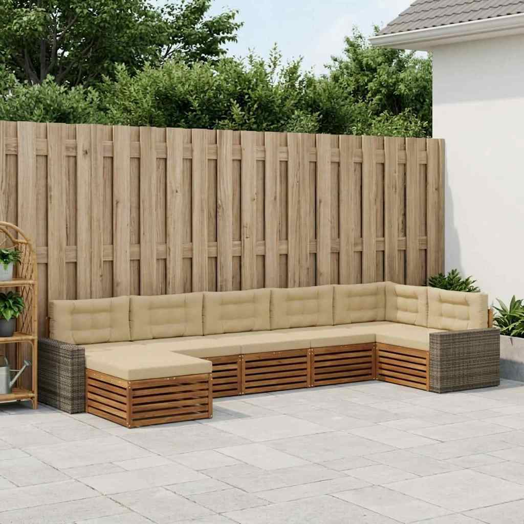 Buiten bankenset met kussen 7 pcs Natuurlijk en Beige is nu te koop bij PeponiXL, paradijselijk wonen!
