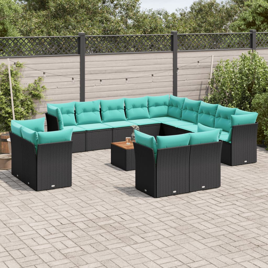 14-delige Loungeset met kussens poly rattan zwart is nu te koop bij PeponiXL, paradijselijk wonen!