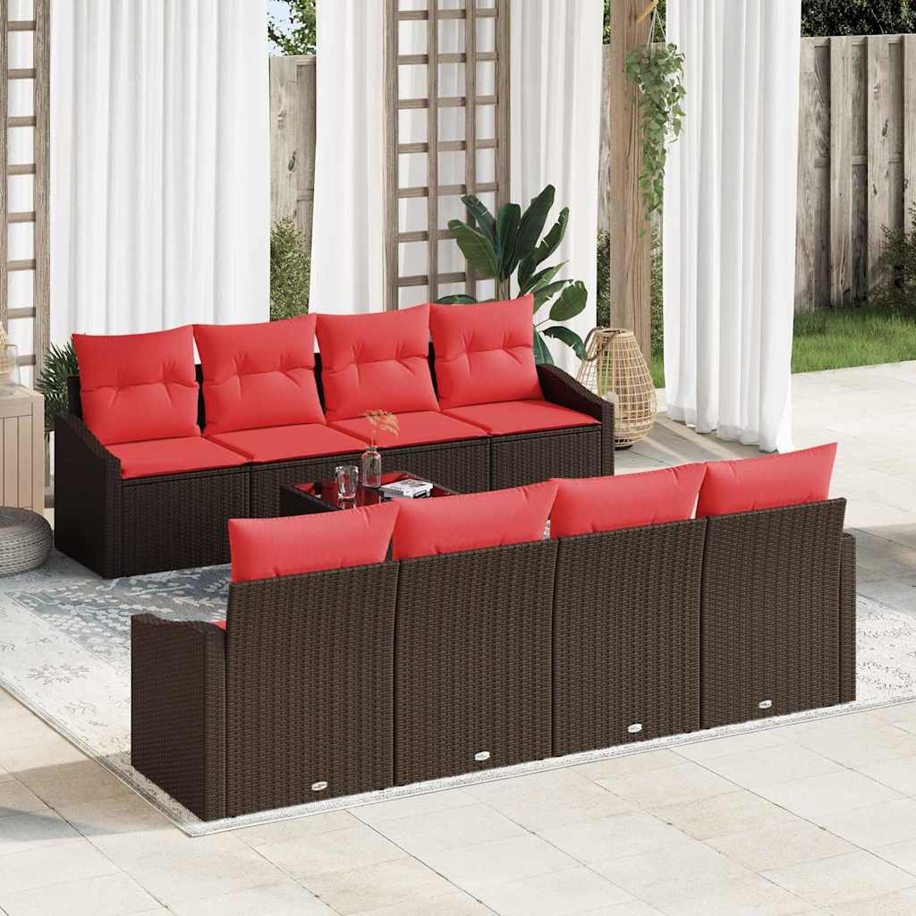 Bankstel 9 st 3-Aantal zitplaatsen Bruin en Rood poly rattan is nu te koop bij PeponiXL, paradijselijk wonen!