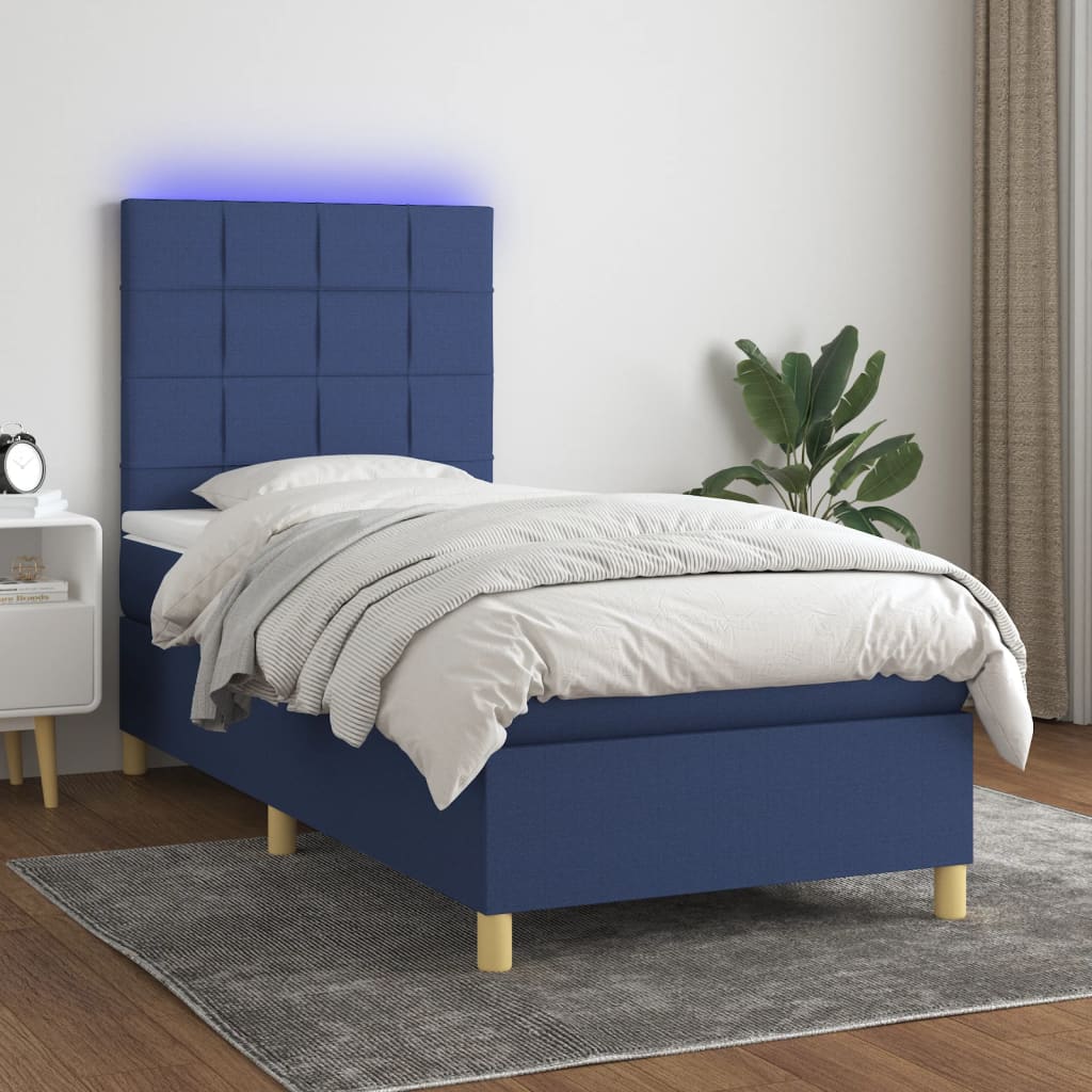 Boxspring met matras en LED stof blauw 90x200 cm is nu te koop bij PeponiXL, paradijselijk wonen!