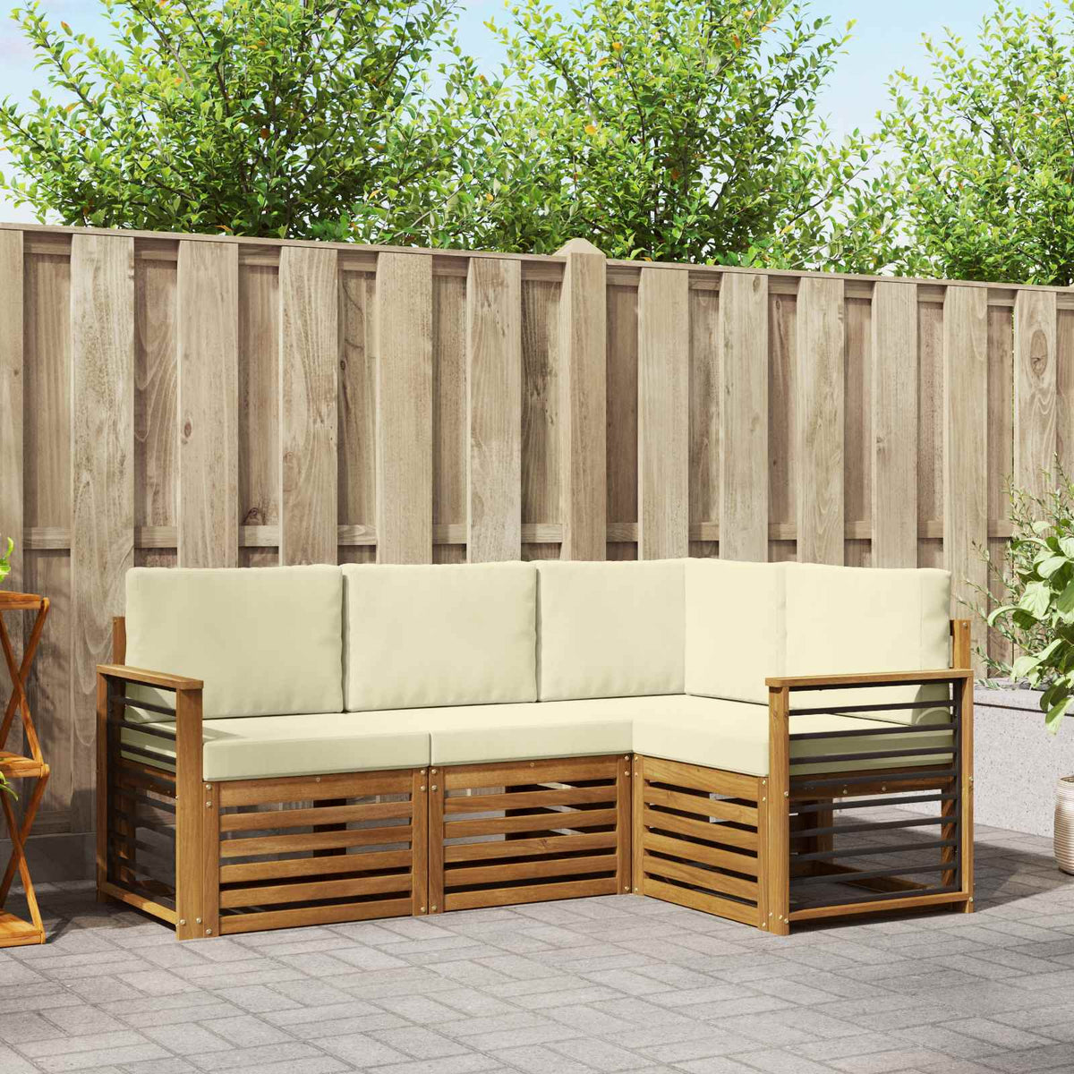 Sofa-Sets 4 pcs Natuurlijk en Crème Massief Acaciahout is nu te koop bij PeponiXL, paradijselijk wonen!
