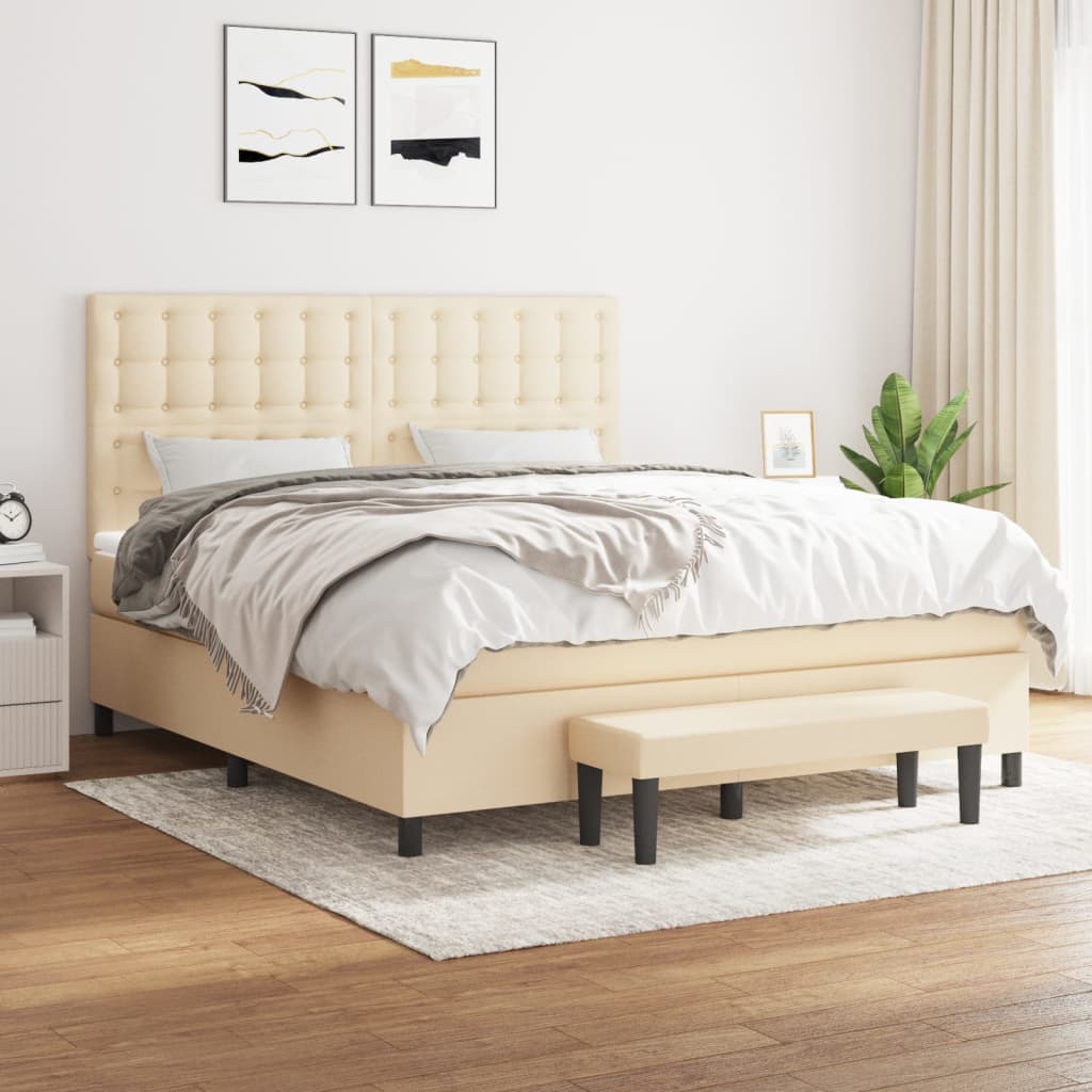 Boxspring met matras stof crèmekleurig 180x200 cm is nu te koop bij PeponiXL, paradijselijk wonen!