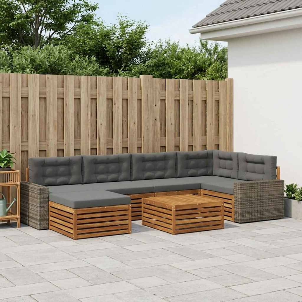 Buiten bankenset met kussen 7 pcs Natuurlijk en Antraciet is nu te koop bij PeponiXL, paradijselijk wonen!