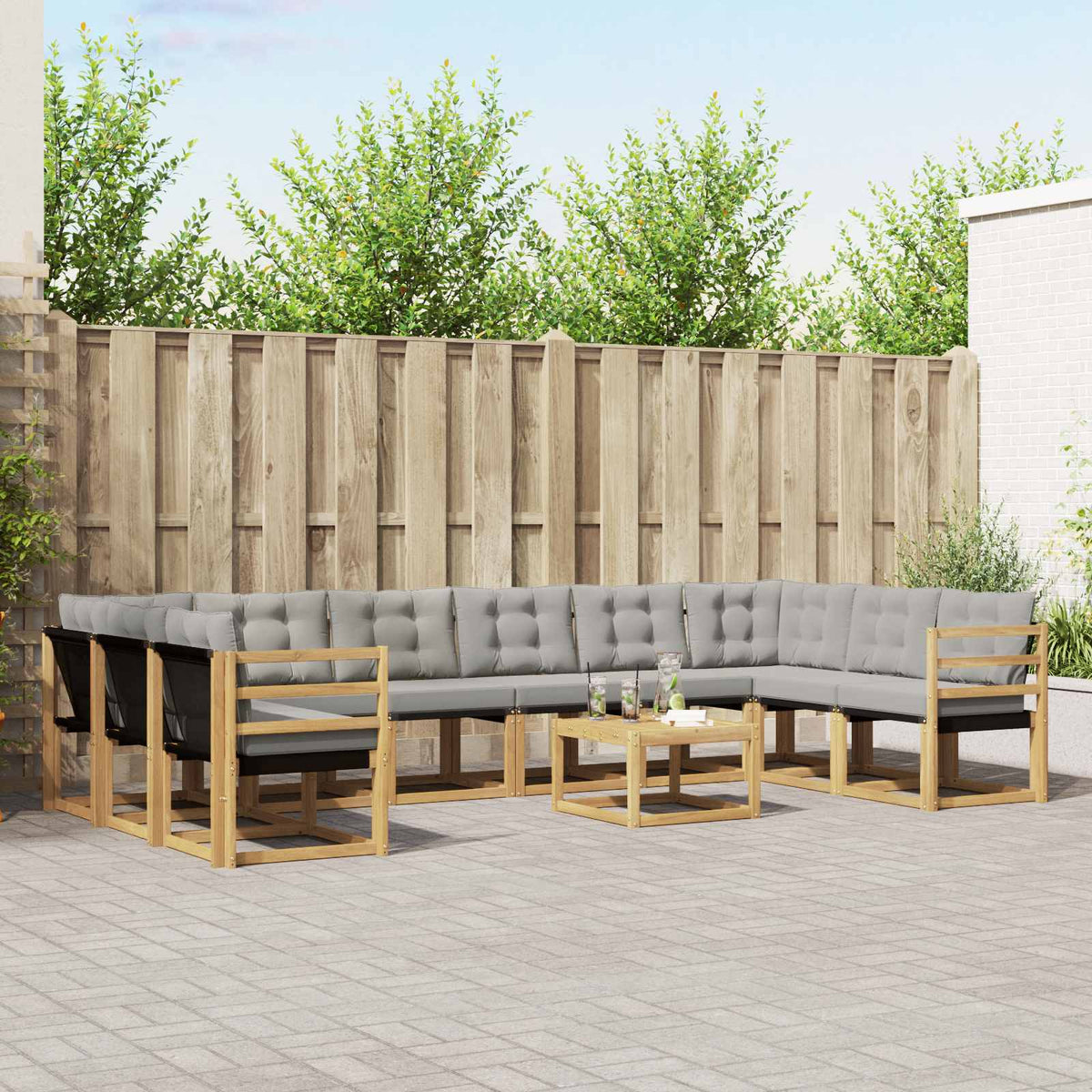 Buiten bankenset met kussen 11 pcs Wit en Lichtgrijs is nu te koop bij PeponiXL, paradijselijk wonen!