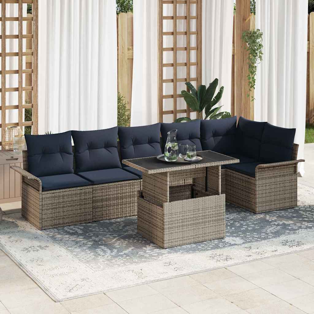 Tuin Sofa Set met kussen met opslag 7 pcs Grijs Poly riet is nu te koop bij PeponiXL, paradijselijk wonen!