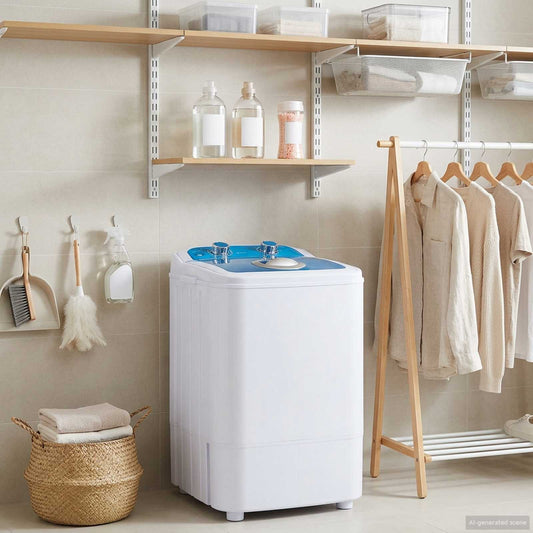 Mini Wasmachine met Enkele Wasbak 4,6 kg Blauw en Wit is nu te koop bij PeponiXL, paradijselijk wonen!