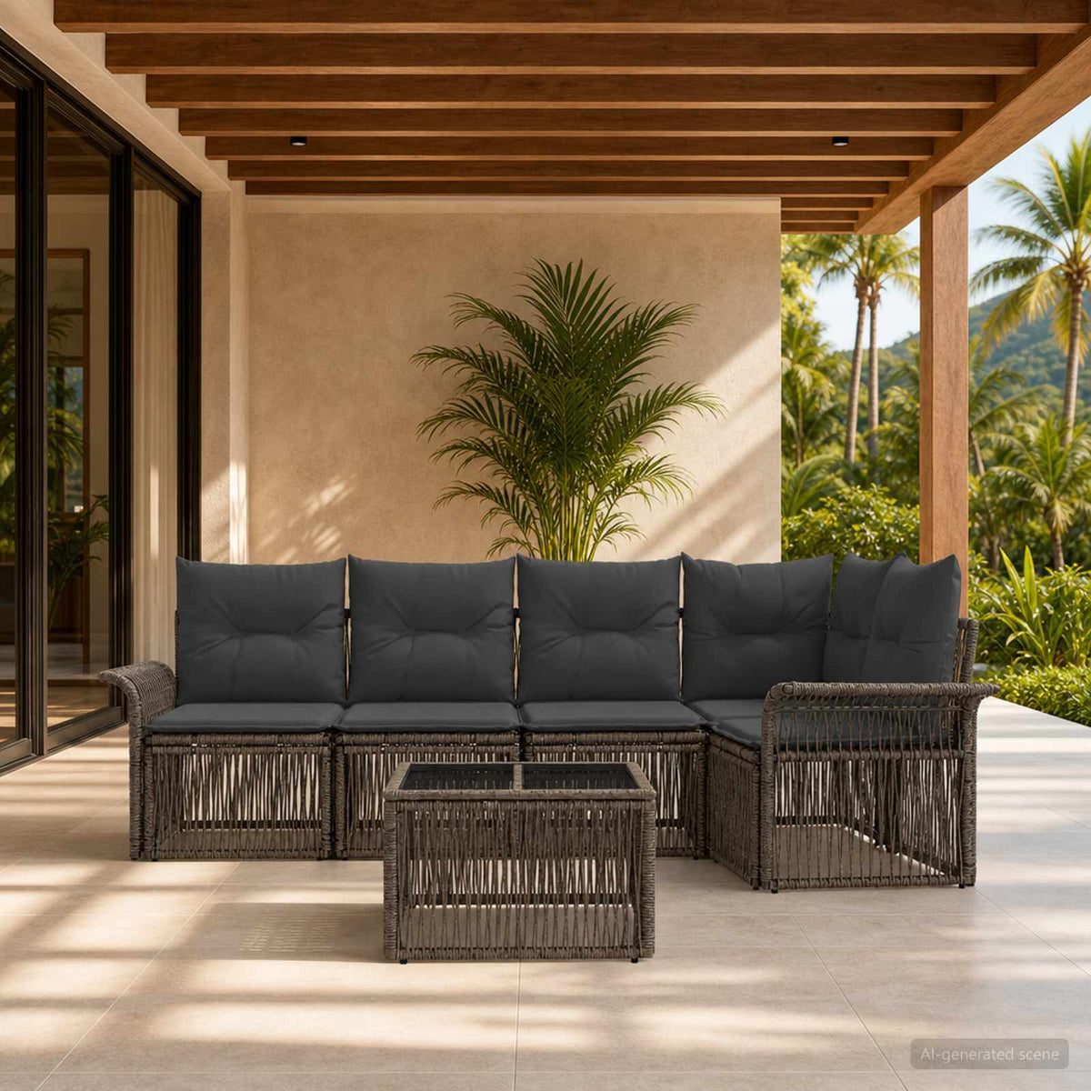 Tuinbankenset 6 pcs Grijs poly rattan is nu te koop bij PeponiXL, paradijselijk wonen!