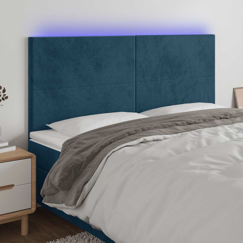 Hoofdbord LED 200x5x118/128 cm fluweel donkerblauw is nu te koop bij PeponiXL, paradijselijk wonen!
