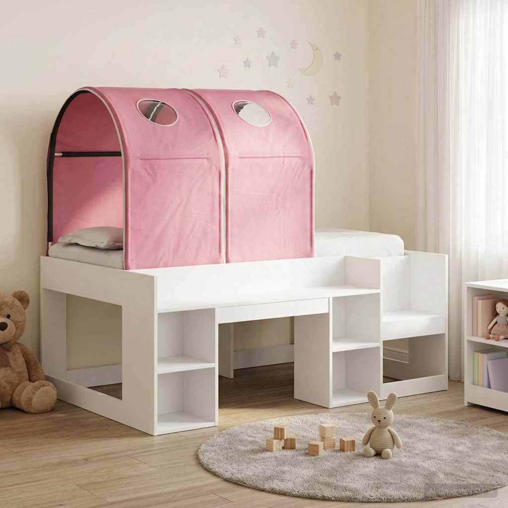 Bed met Tunnel met plank 3 st Wit en Roze Bewerkt hout is nu te koop bij PeponiXL, paradijselijk wonen!