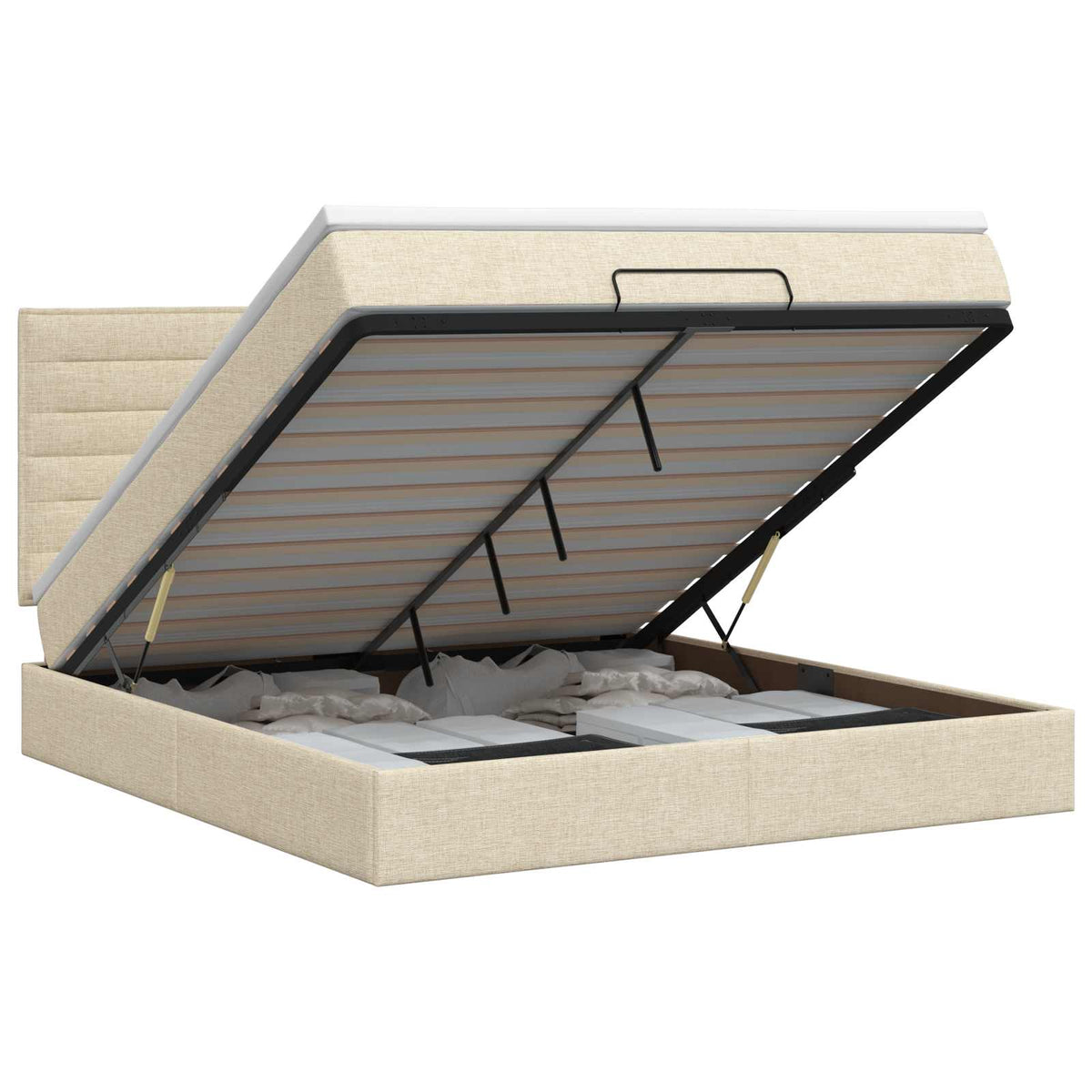 Ottoman bed met matras Crèmekleurig 140 x 200 cm Stof is nu te koop bij PeponiXL, paradijselijk wonen!