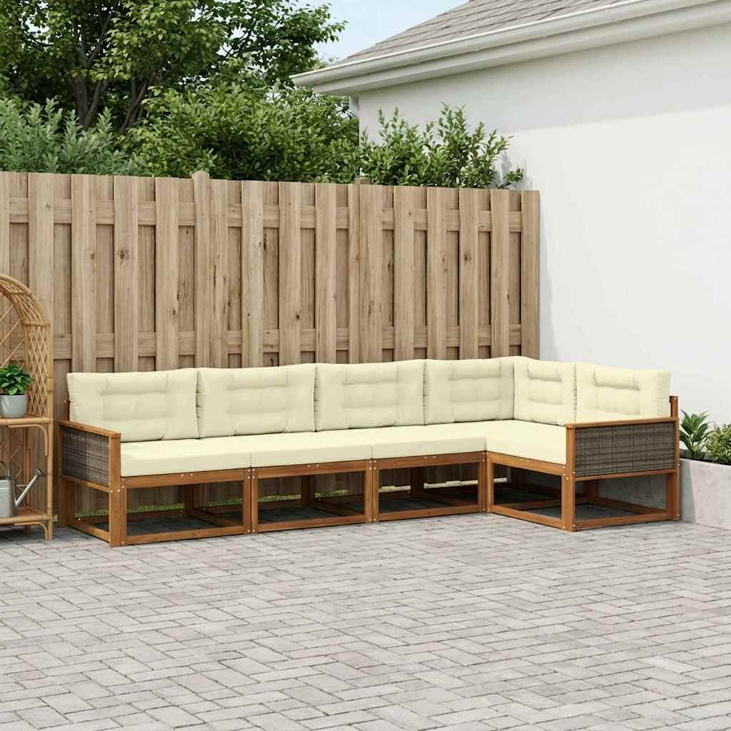 Buiten bankenset met kussen 5 pcs Natuurlijk en Crème is nu te koop bij PeponiXL, paradijselijk wonen!