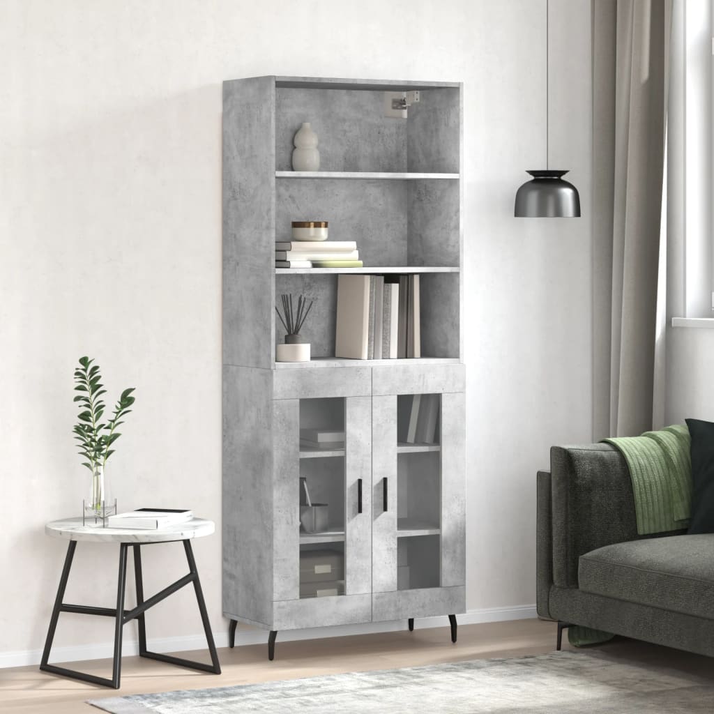 Hoge kast 69,5x34x180 cm bewerkt hout betongrijs is nu te koop bij PeponiXL, paradijselijk wonen!