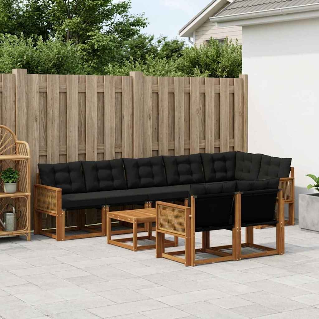 Buiten bankenset met kussen 9 pcs Naturel en Zwart is nu te koop bij PeponiXL, paradijselijk wonen!