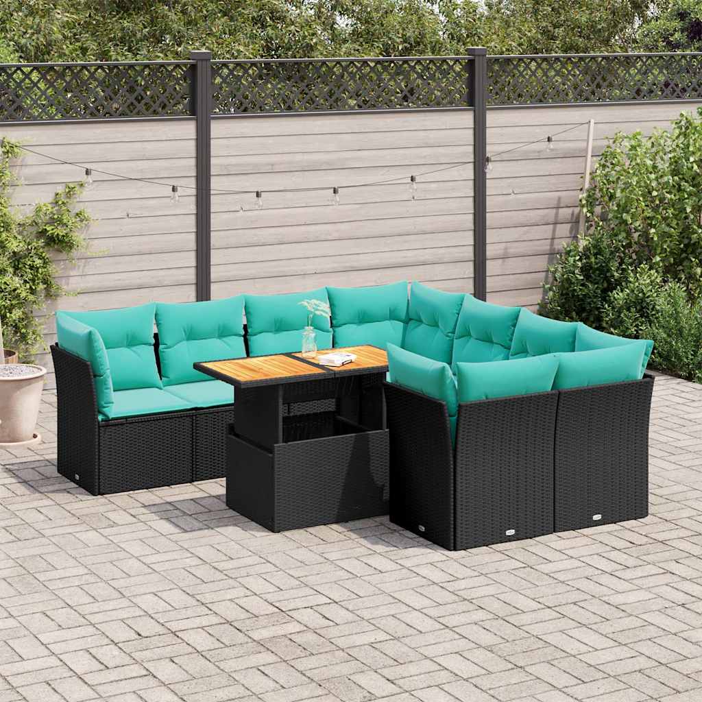 9-delige Loungeset met kussens poly rattan zwart is nu te koop bij PeponiXL, paradijselijk wonen!
