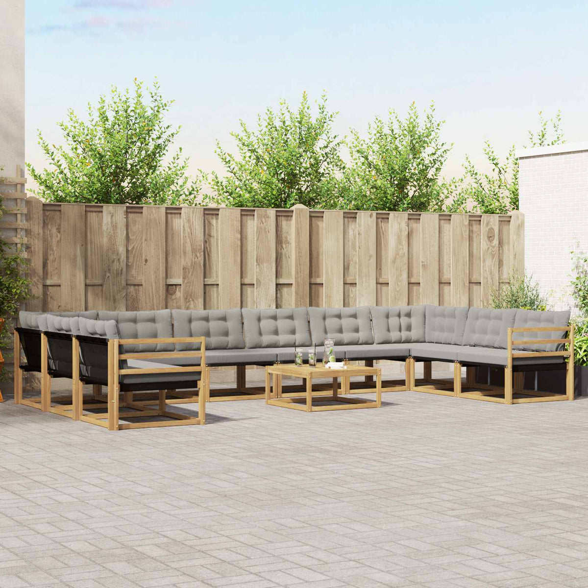 Buiten bankenset met kussen 11 pcs Wit en Lichtgrijs is nu te koop bij PeponiXL, paradijselijk wonen!