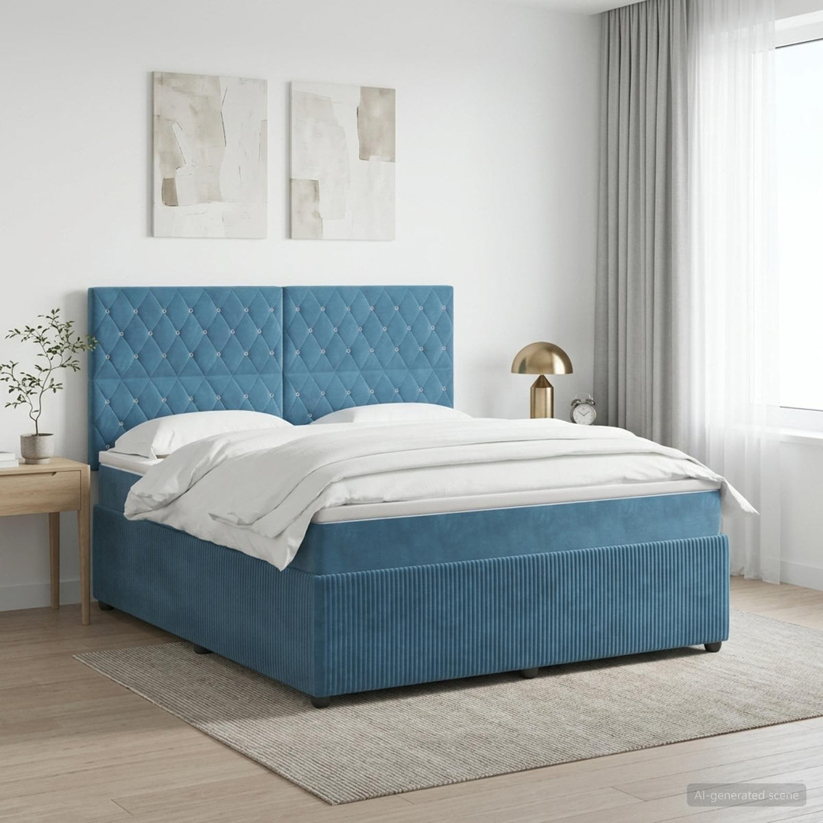 Boxspringbed met matras Blauw 140 x 190 cm Fluweel is nu te koop bij PeponiXL, paradijselijk wonen!