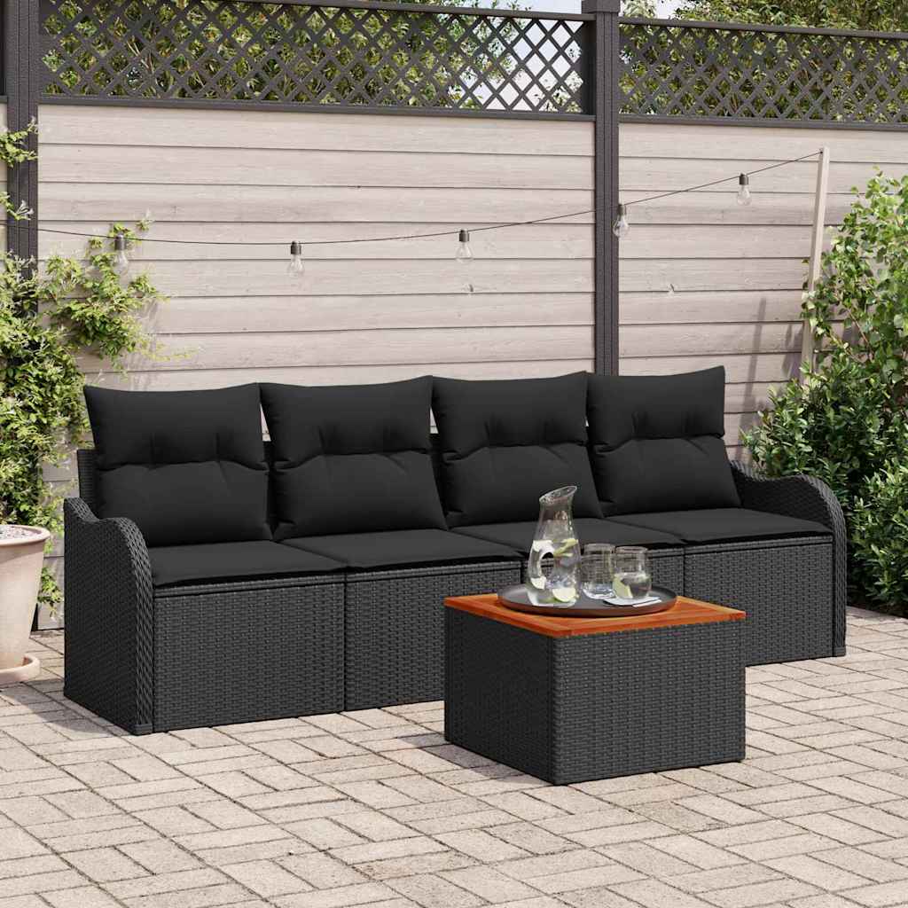 Tuinbankenset met kussen 5 pcs Zwart poly rattan is nu te koop bij PeponiXL, paradijselijk wonen!