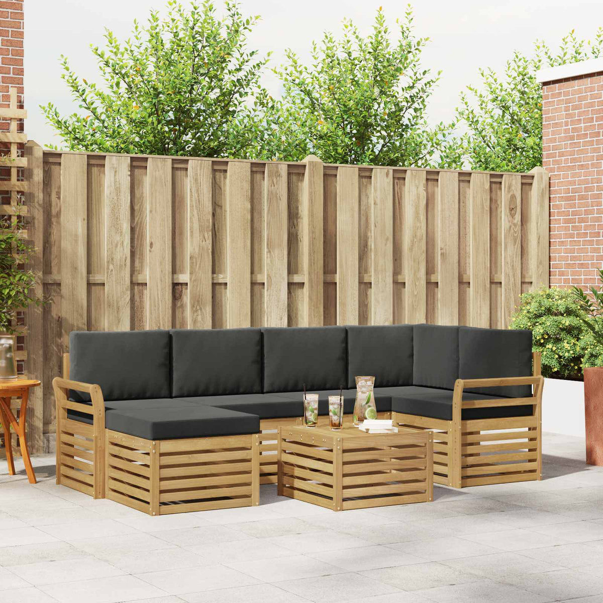 Buiten bankenset 7 pcs Wit en antracietkleurig Polyester is nu te koop bij PeponiXL, paradijselijk wonen!