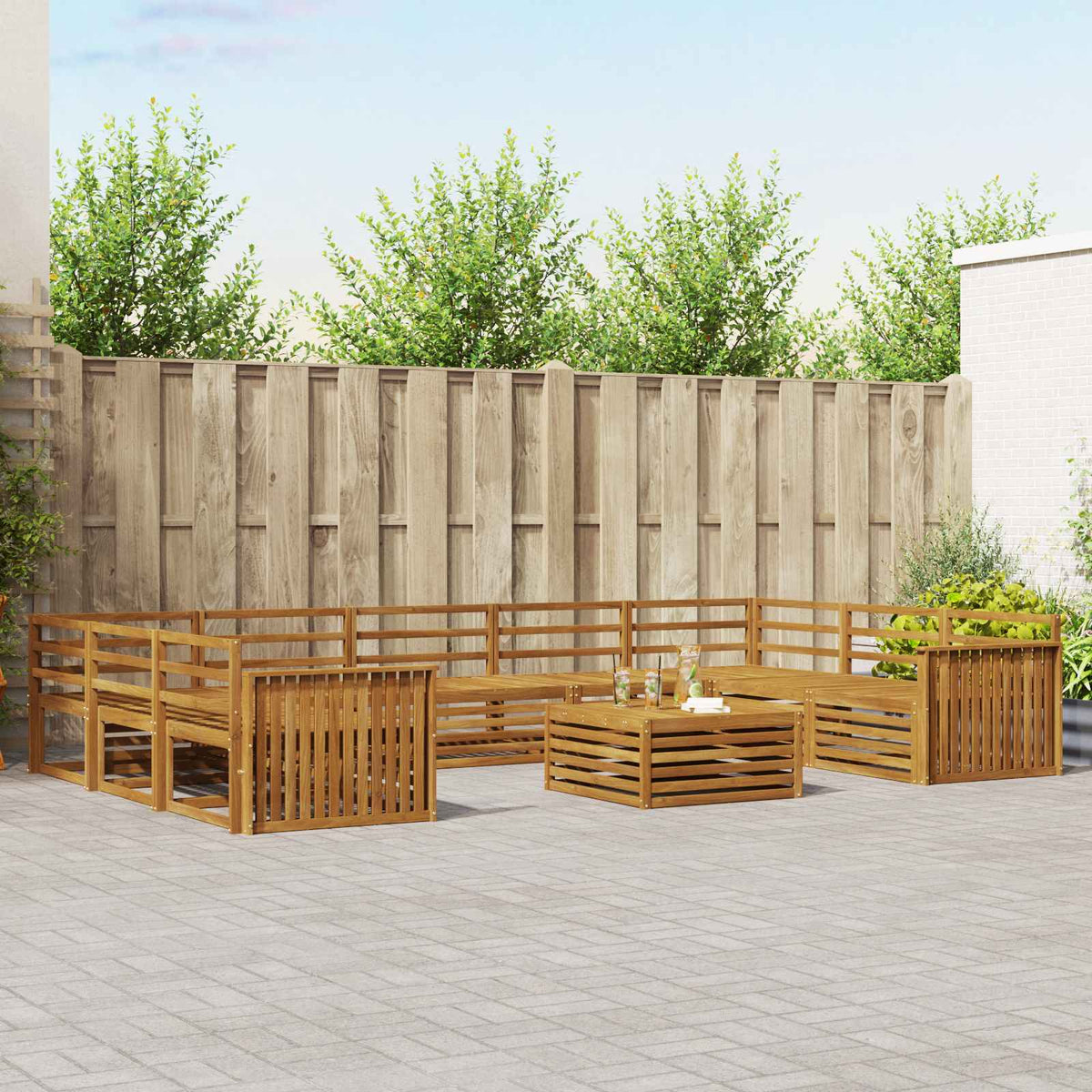 Buiten bankenset 10 pcs Naturel Massief Acaciahout is nu te koop bij PeponiXL, paradijselijk wonen!
