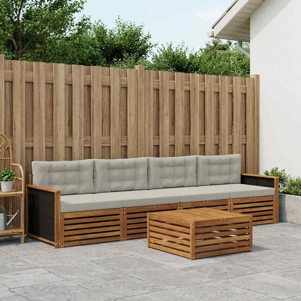 Buiten bankenset 5 pcs Naturel en lichtgrijs Massief Acaciahout is nu te koop bij PeponiXL, paradijselijk wonen!