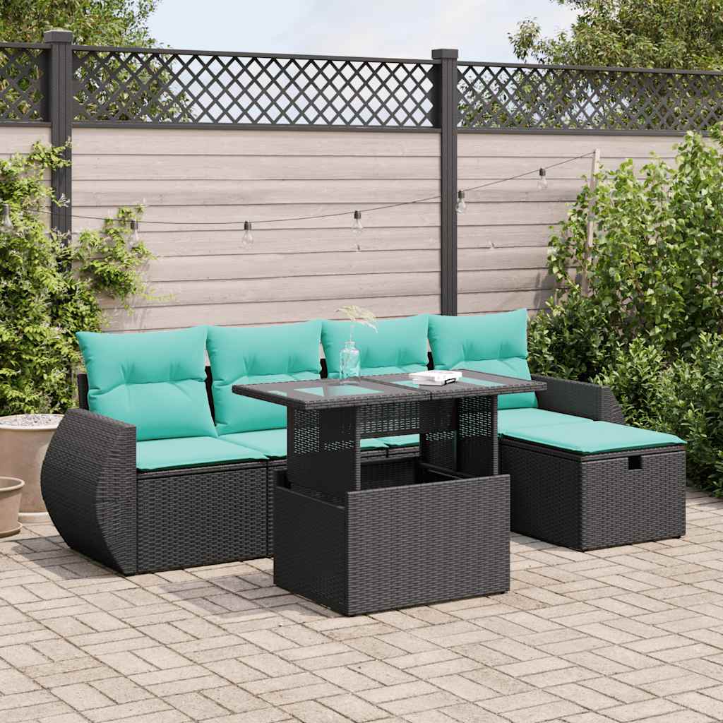 6-delige Loungeset met kussens poly rattan acacia grijs is nu te koop bij PeponiXL, paradijselijk wonen!