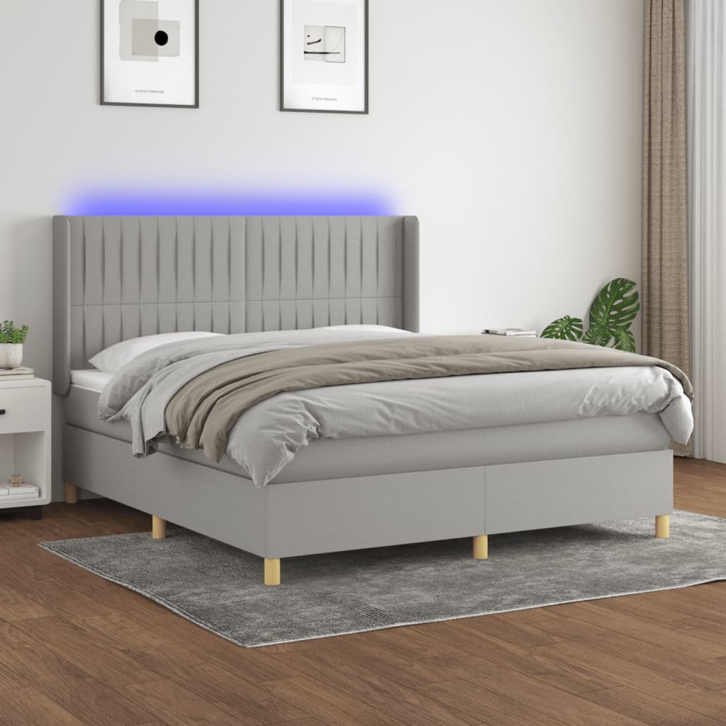 Boxspring met matras en LED stof lichtgrijs 180x200 cm is nu te koop bij PeponiXL, paradijselijk wonen!