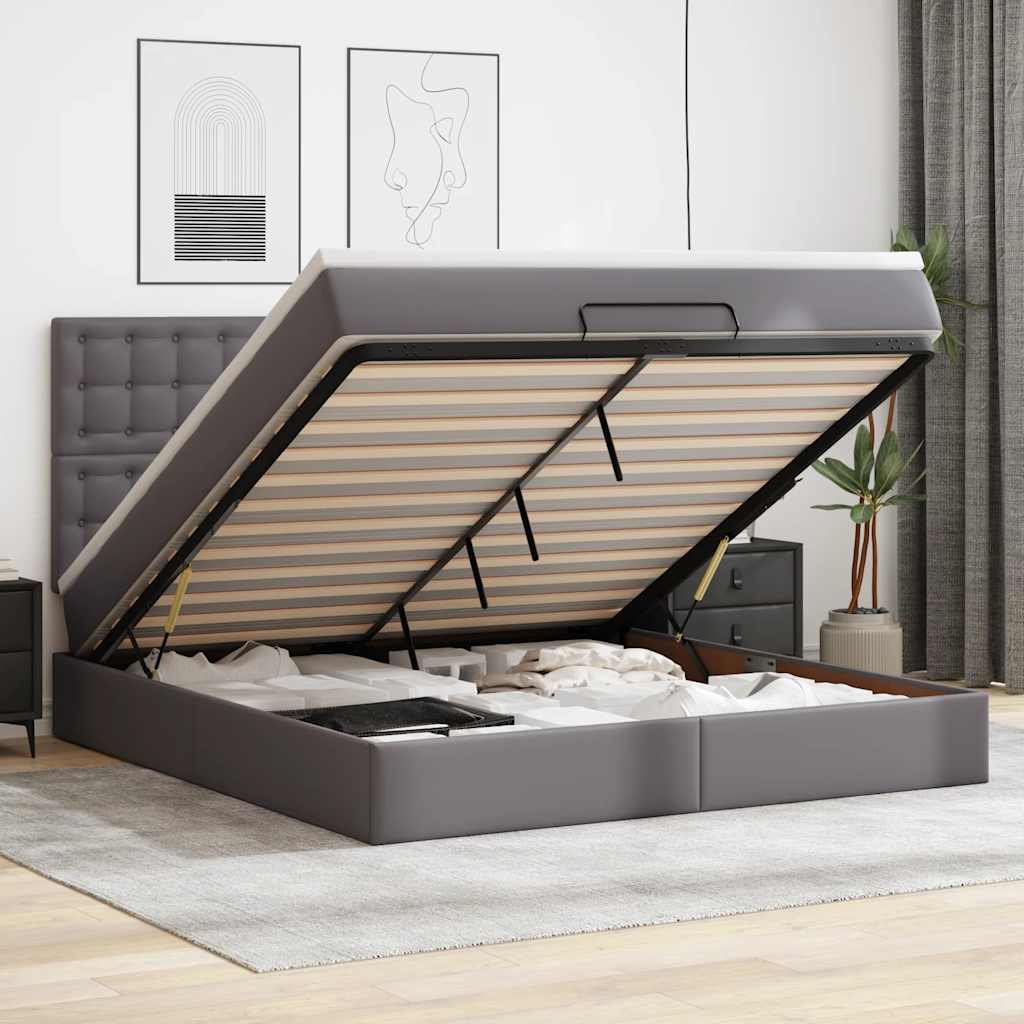 Ottoman bed met matras en LED's 180x200cm kunstleer grijs is nu te koop bij PeponiXL, paradijselijk wonen!