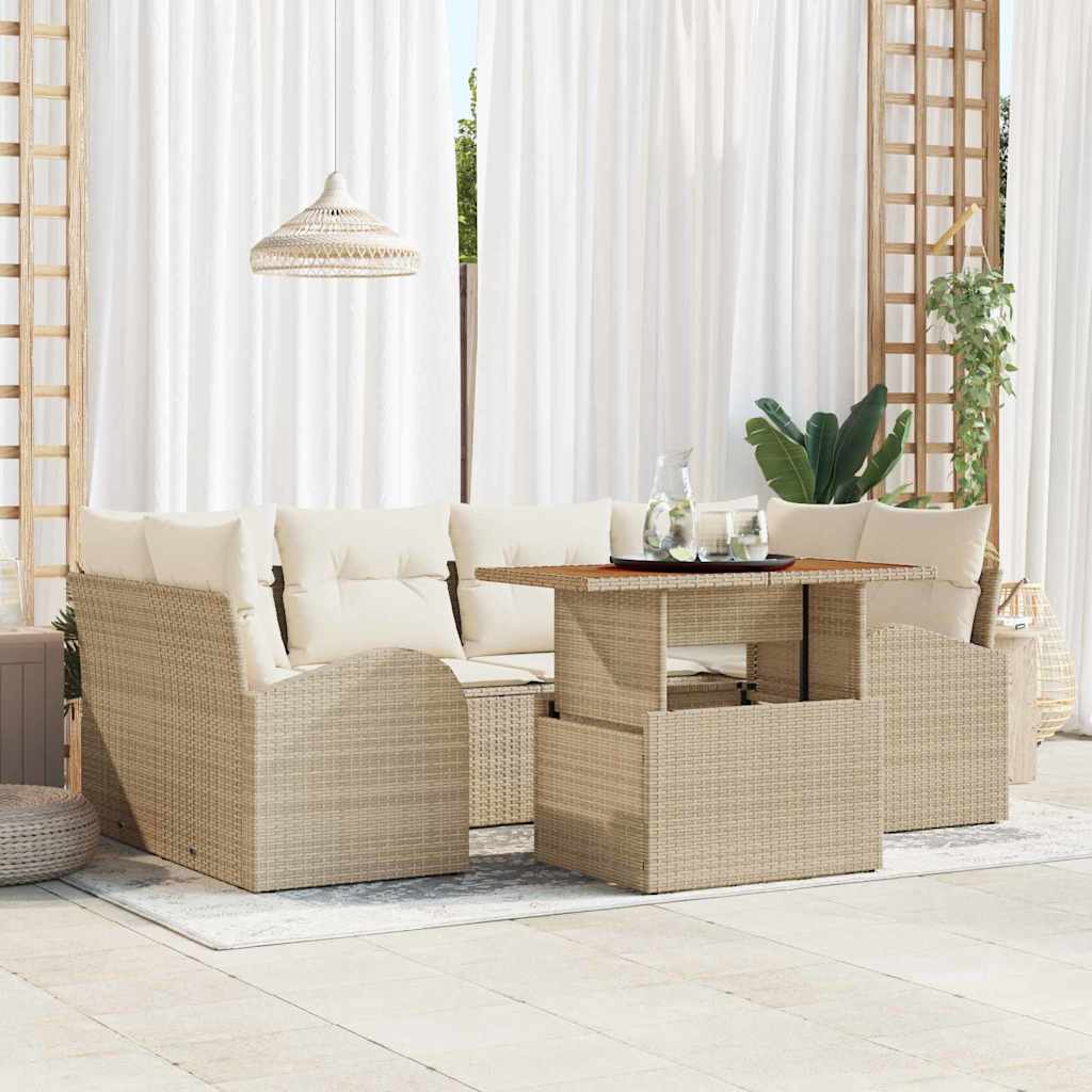 Tuin Sofa Set met kussen 7 pcs beige en crèmekleurig is nu te koop bij PeponiXL, paradijselijk wonen!