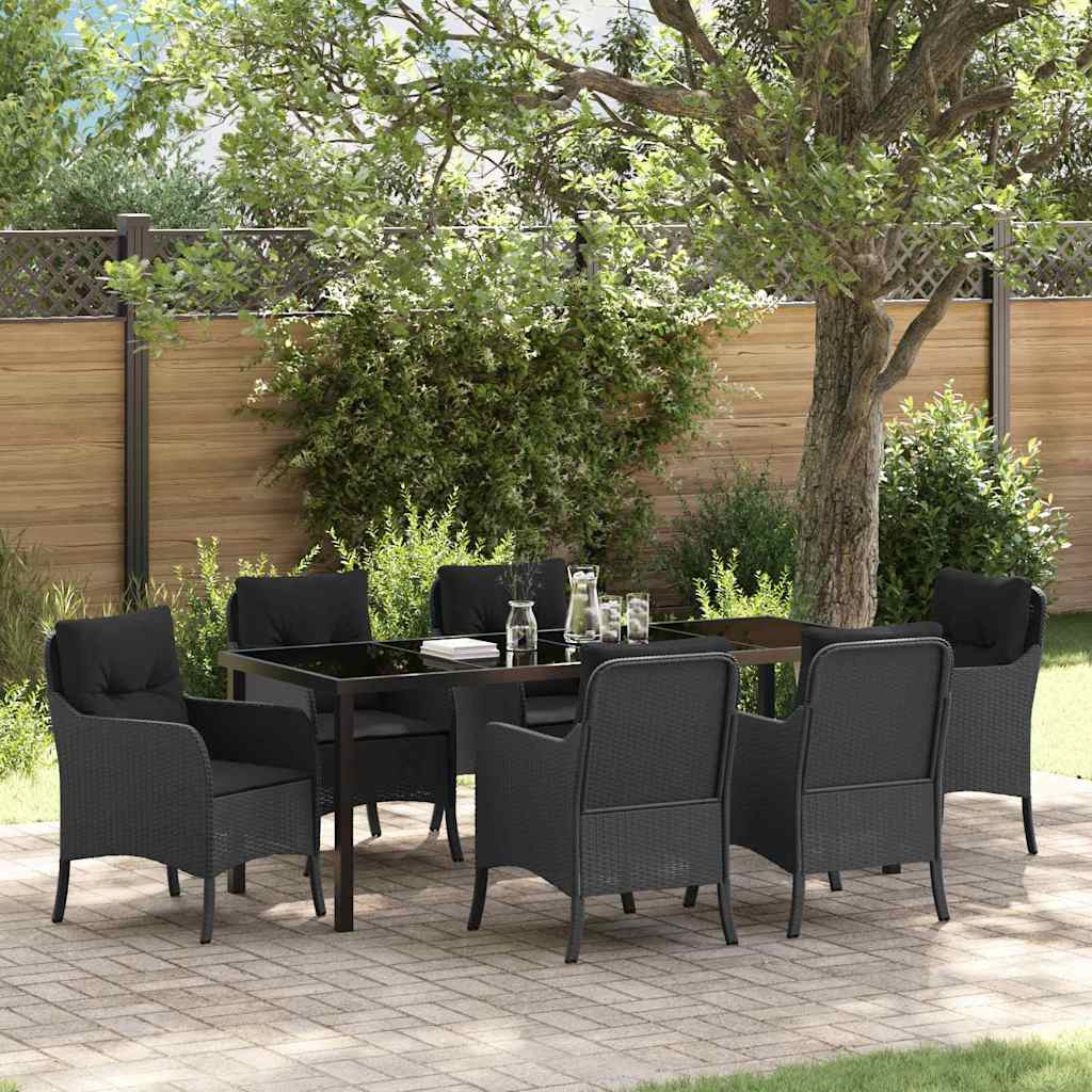 Tuin eettafelset met kussen 7 pcs Zwart poly rattan is nu te koop bij PeponiXL, paradijselijk wonen!