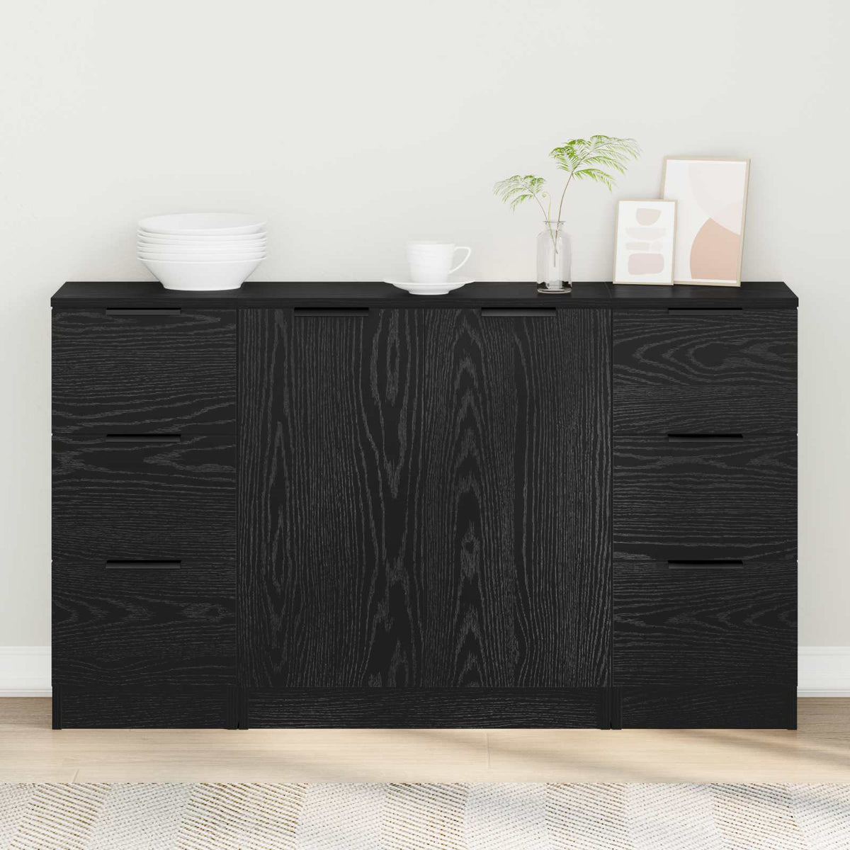 Dressoir met lade 3 pcs Zwart Eiken Bewerkt hout is nu te koop bij PeponiXL, paradijselijk wonen!