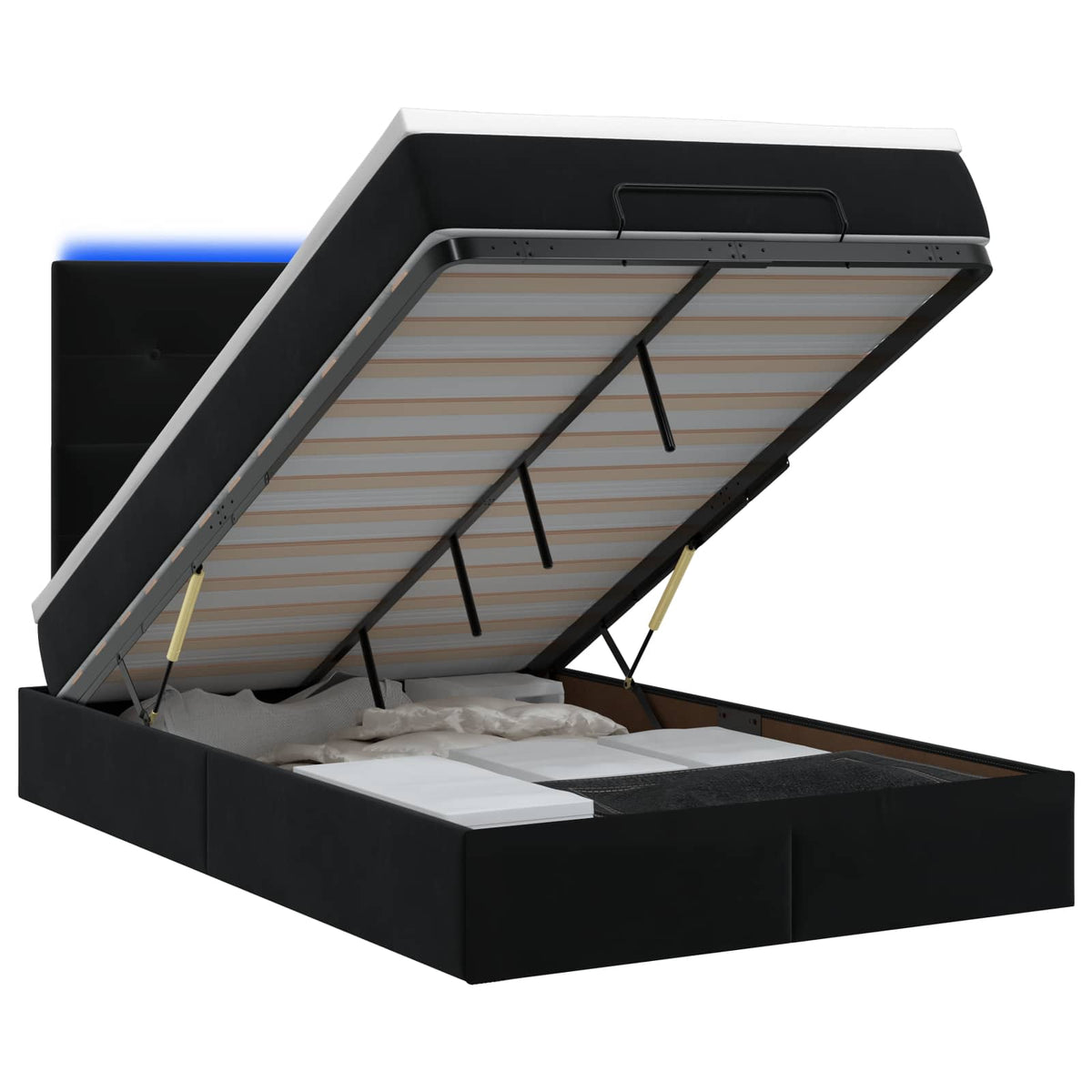 Ottoman Bed met Matrassen en LED Zwart 120 x 200 cm fluweel is nu te koop bij PeponiXL, paradijselijk wonen!