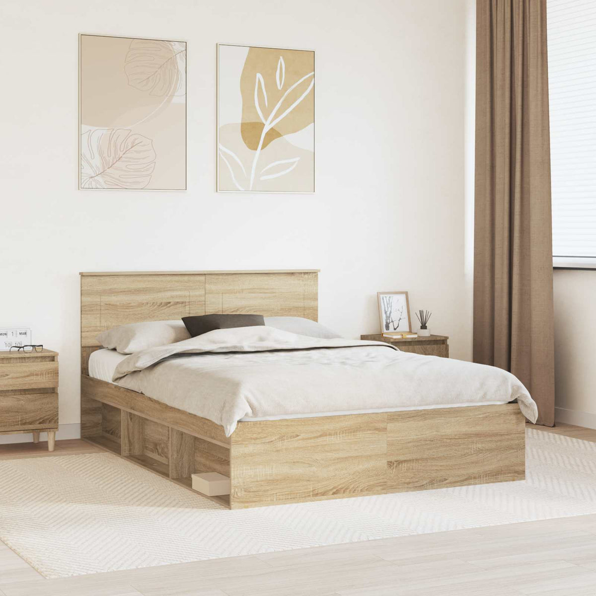 Bedframe met hoofdeinde Sonoma 140 x 190 cm Bewerkt hout is nu te koop bij PeponiXL, paradijselijk wonen!