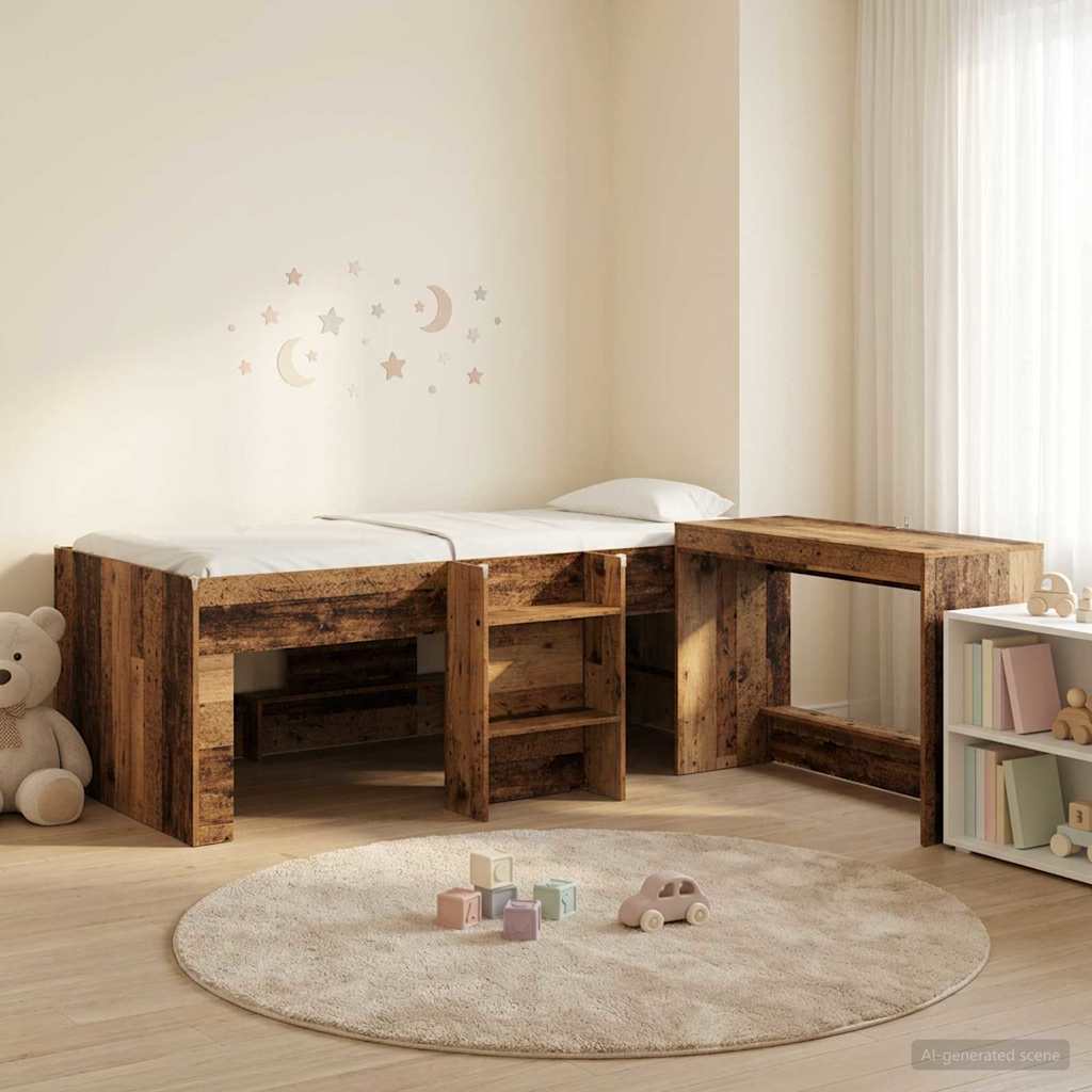 Hoge Bed Frame met Bureau voor Kinderen 2 st Oud hout is nu te koop bij PeponiXL, paradijselijk wonen!