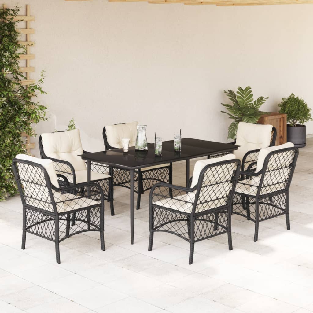 7-delige Tuinset met kussens poly rattan zwart is nu te koop bij PeponiXL, paradijselijk wonen!