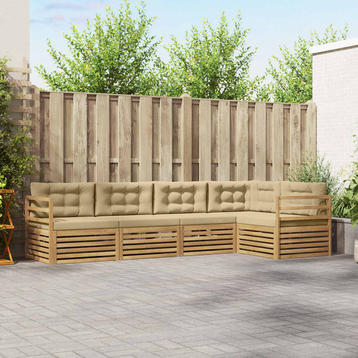 Buiten bankenset met kussen 5 pcs Wit en Beige Polyester is nu te koop bij PeponiXL, paradijselijk wonen!