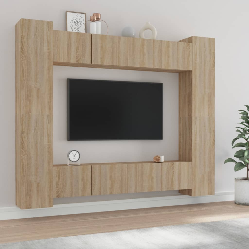 8-delige Tv-meubelset bewerkt hout sonoma eikenkleurig is nu te koop bij PeponiXL, paradijselijk wonen!