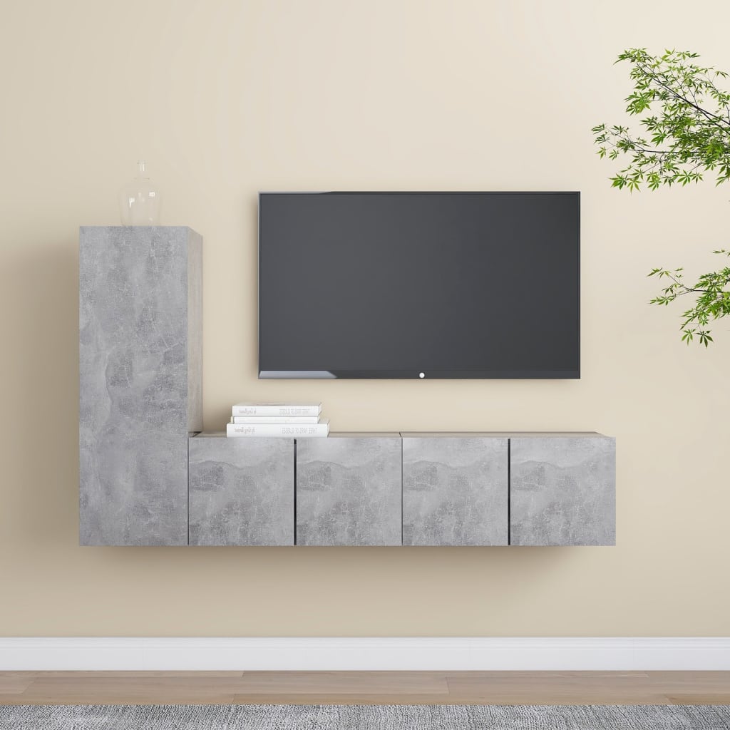 3-delige Tv-meubelset bewerkt hout betongrijs is nu te koop bij PeponiXL, paradijselijk wonen!