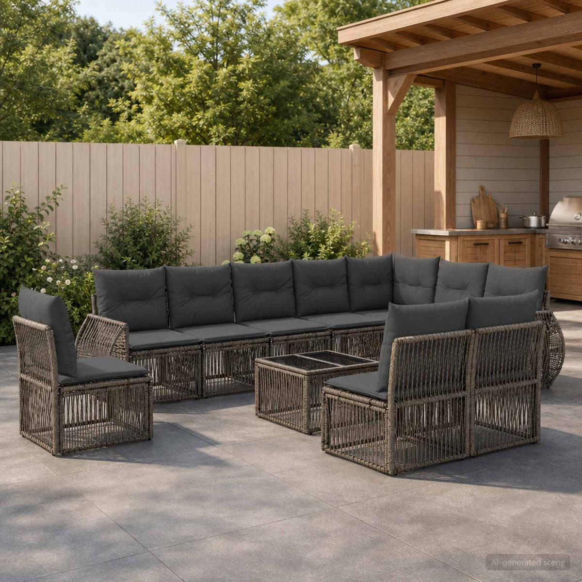 Tuinbankenset 11 pcs Grijs en Donkergrijs poly rattan is nu te koop bij PeponiXL, paradijselijk wonen!