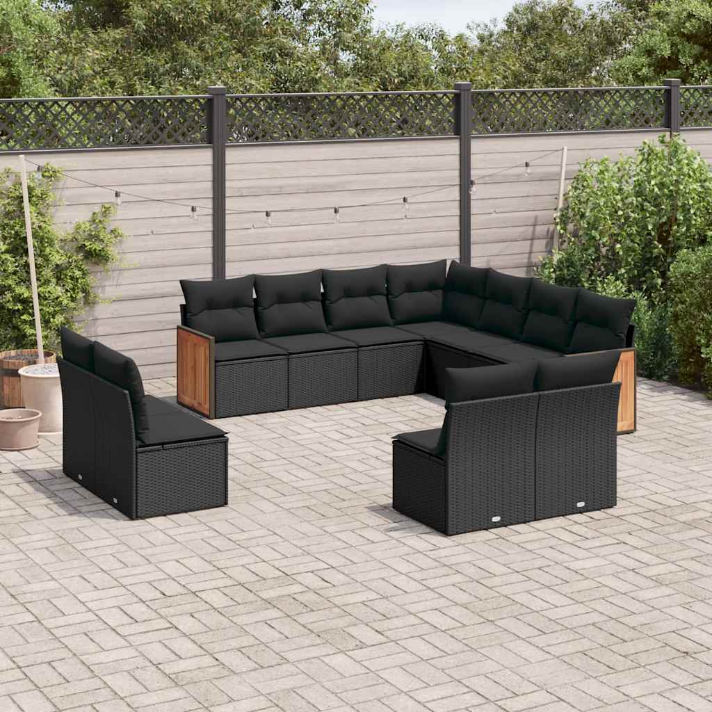 11-delige Loungeset met kussens poly rattan zwart is nu te koop bij PeponiXL, paradijselijk wonen!